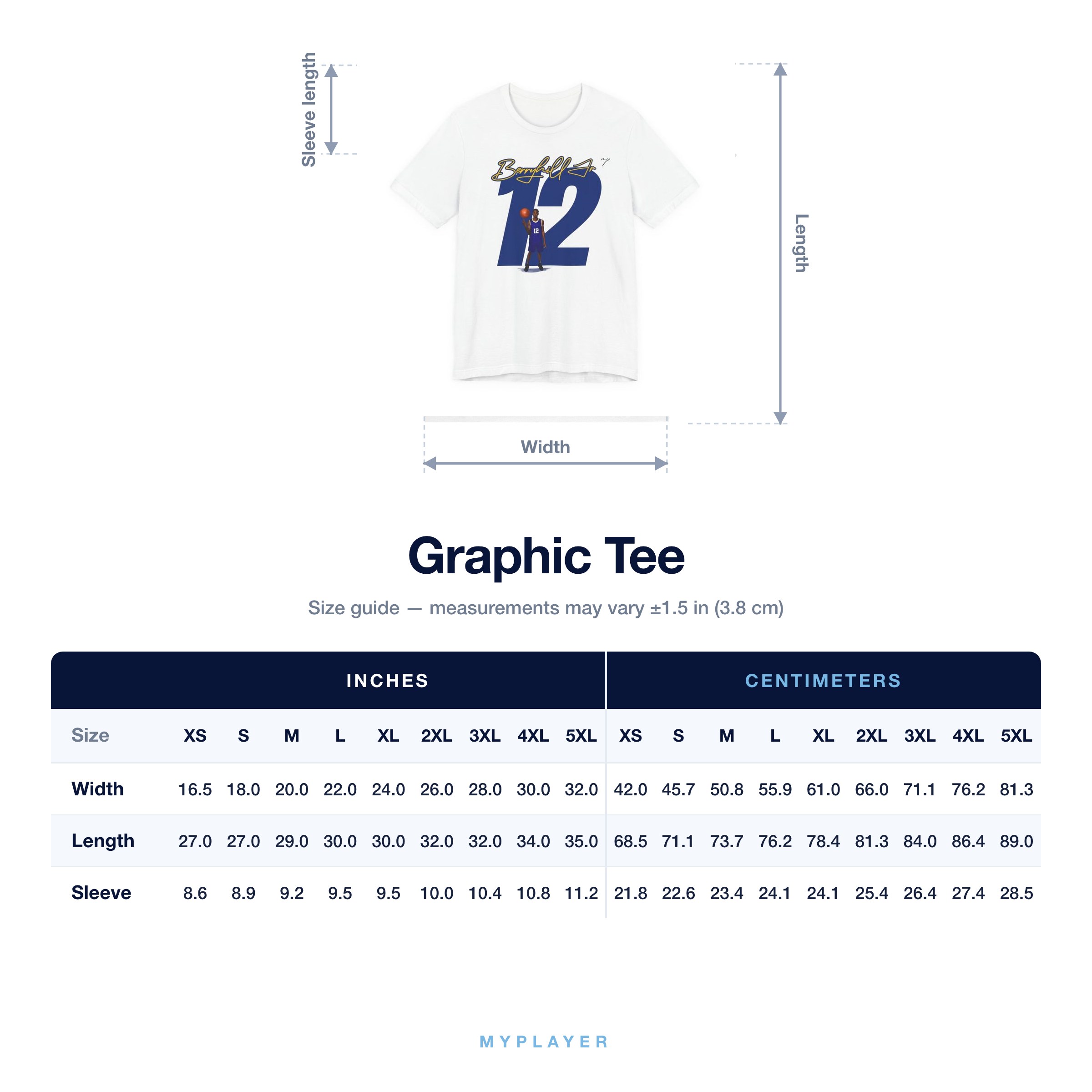 Graphic Tee size chart