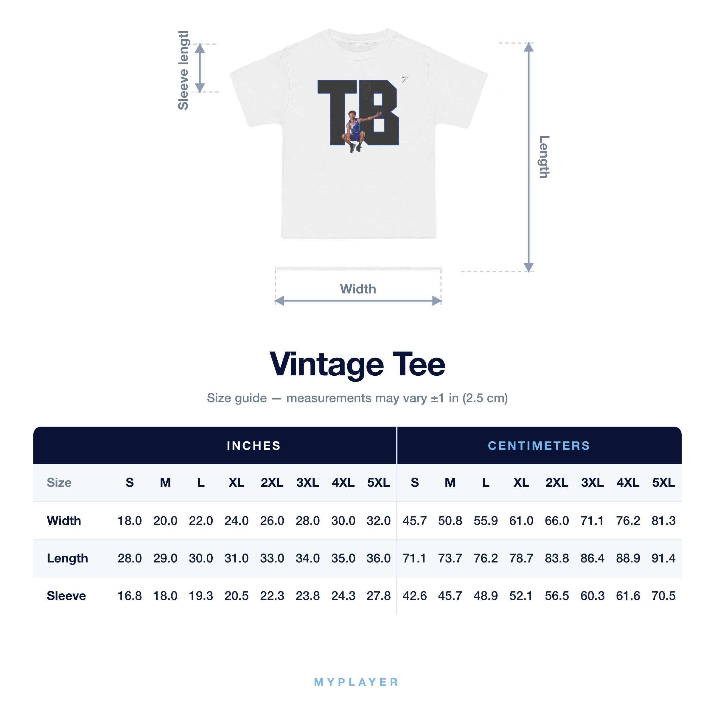 Vintage Tee size chart