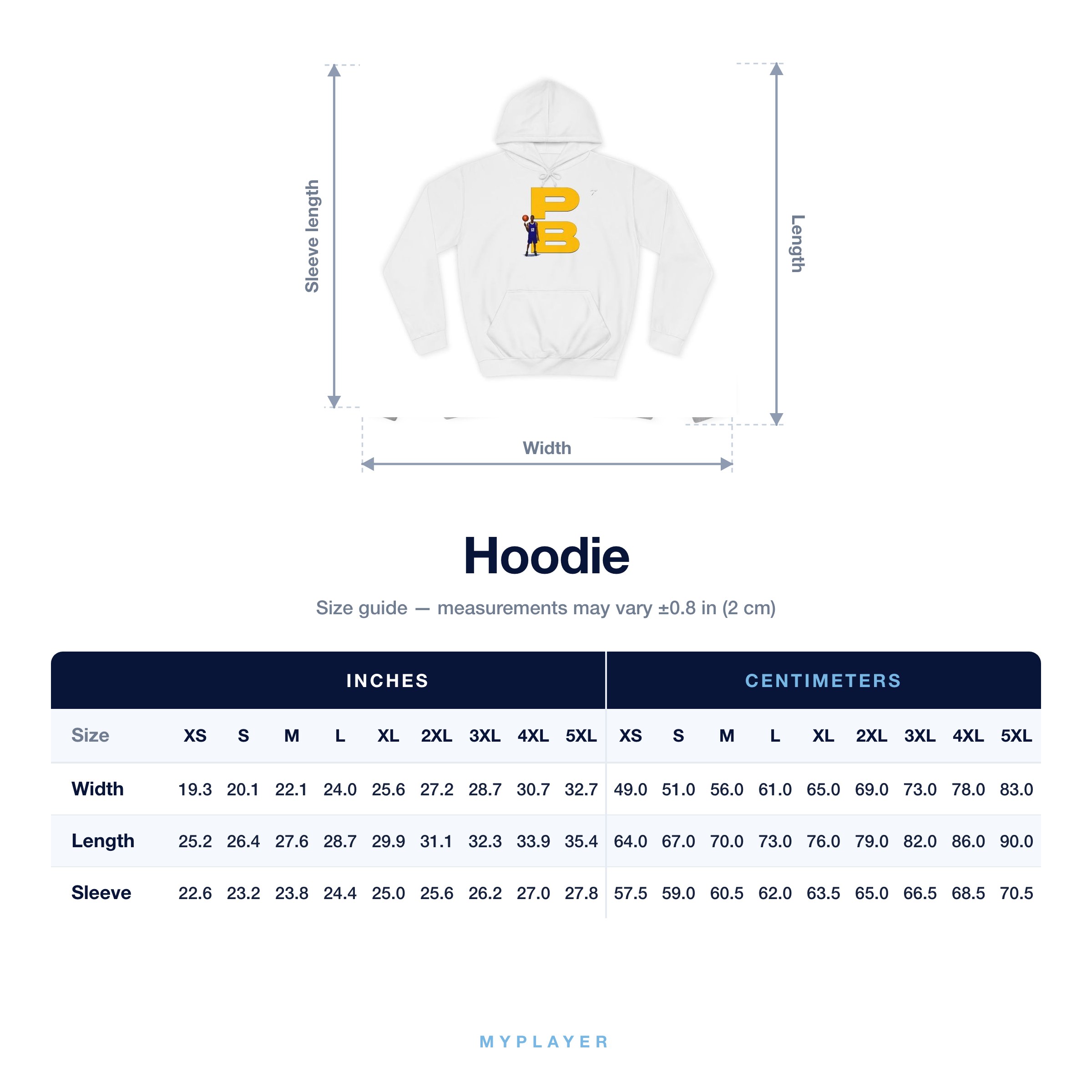 Hoodie size chart
