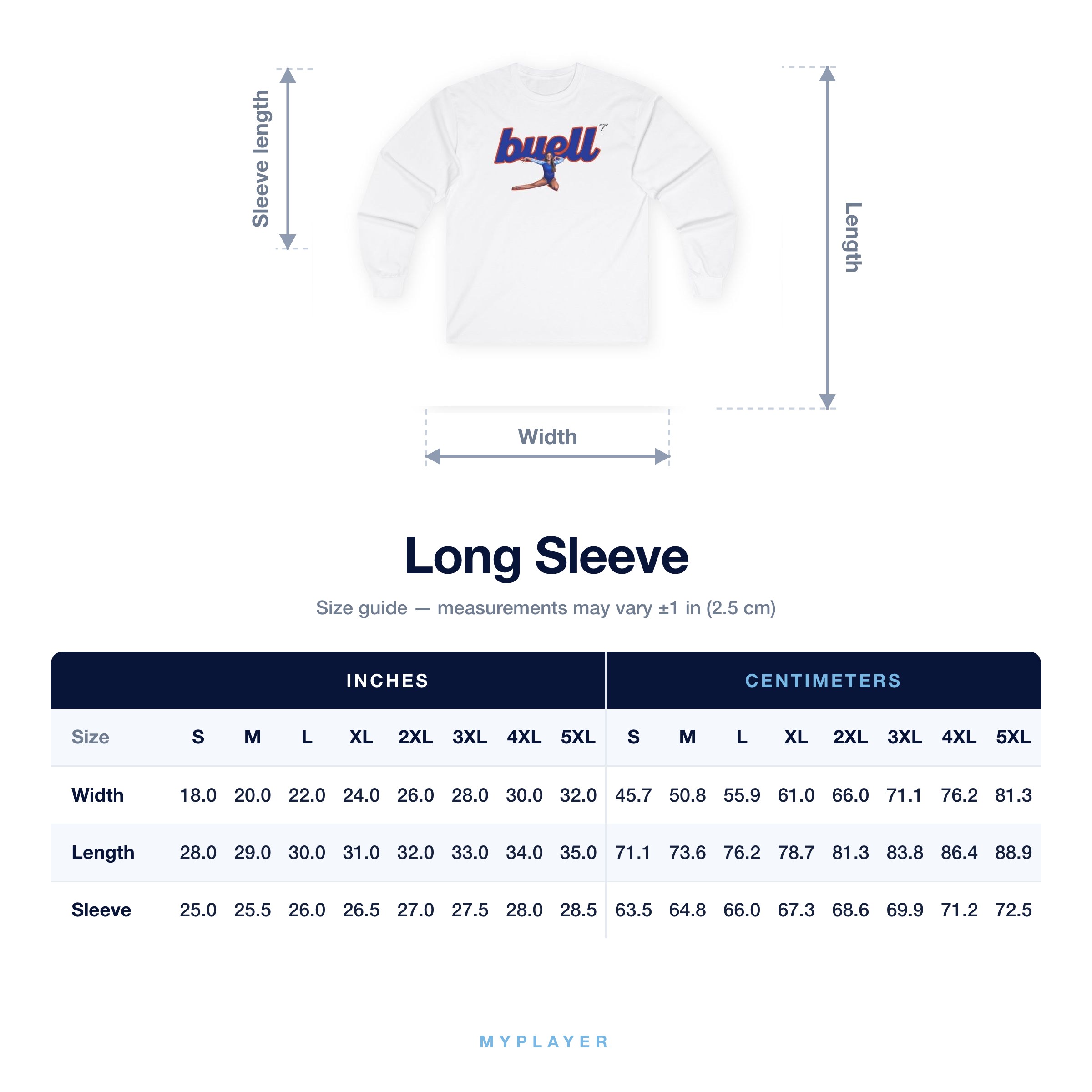 Long Sleeve size chart