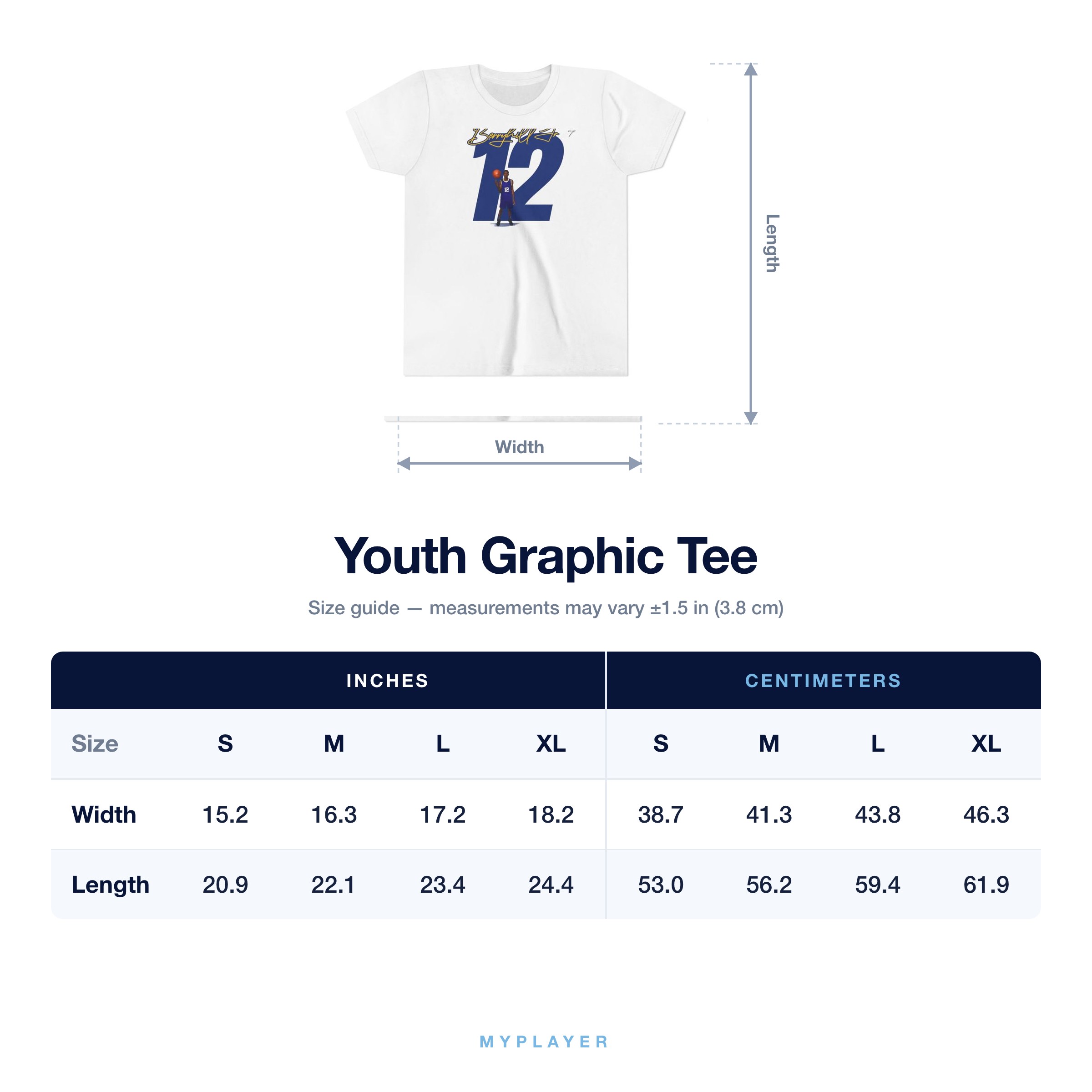 Youth Tee size chart