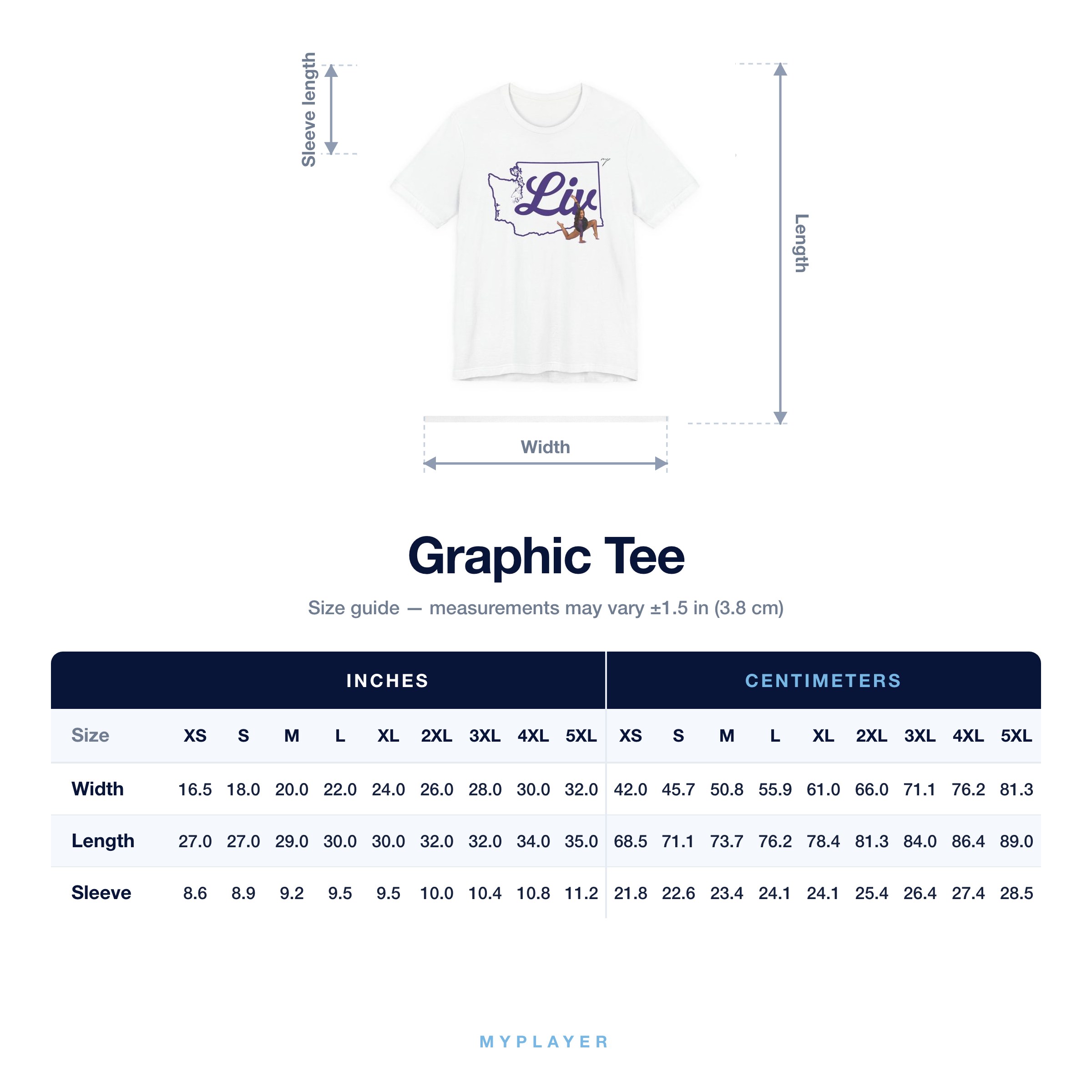 Graphic Tee size chart
