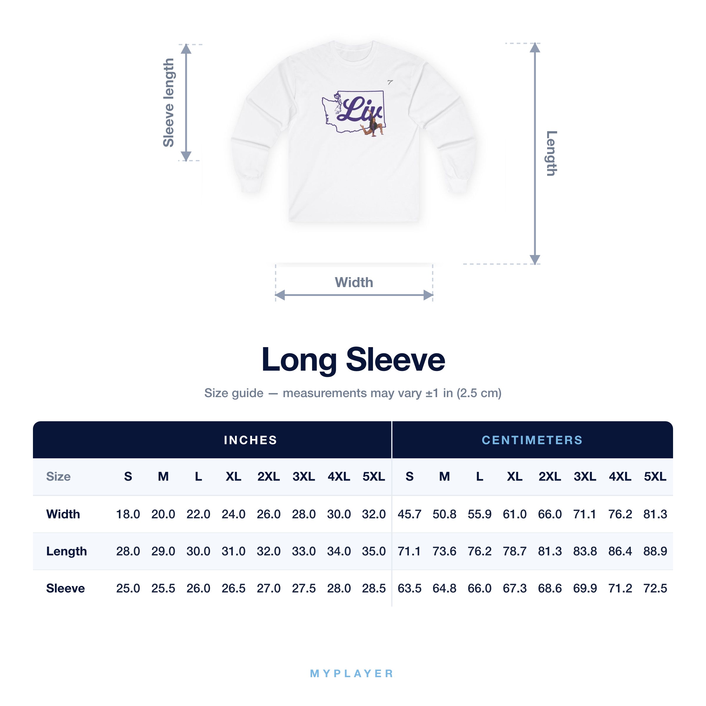 Long Sleeve size chart