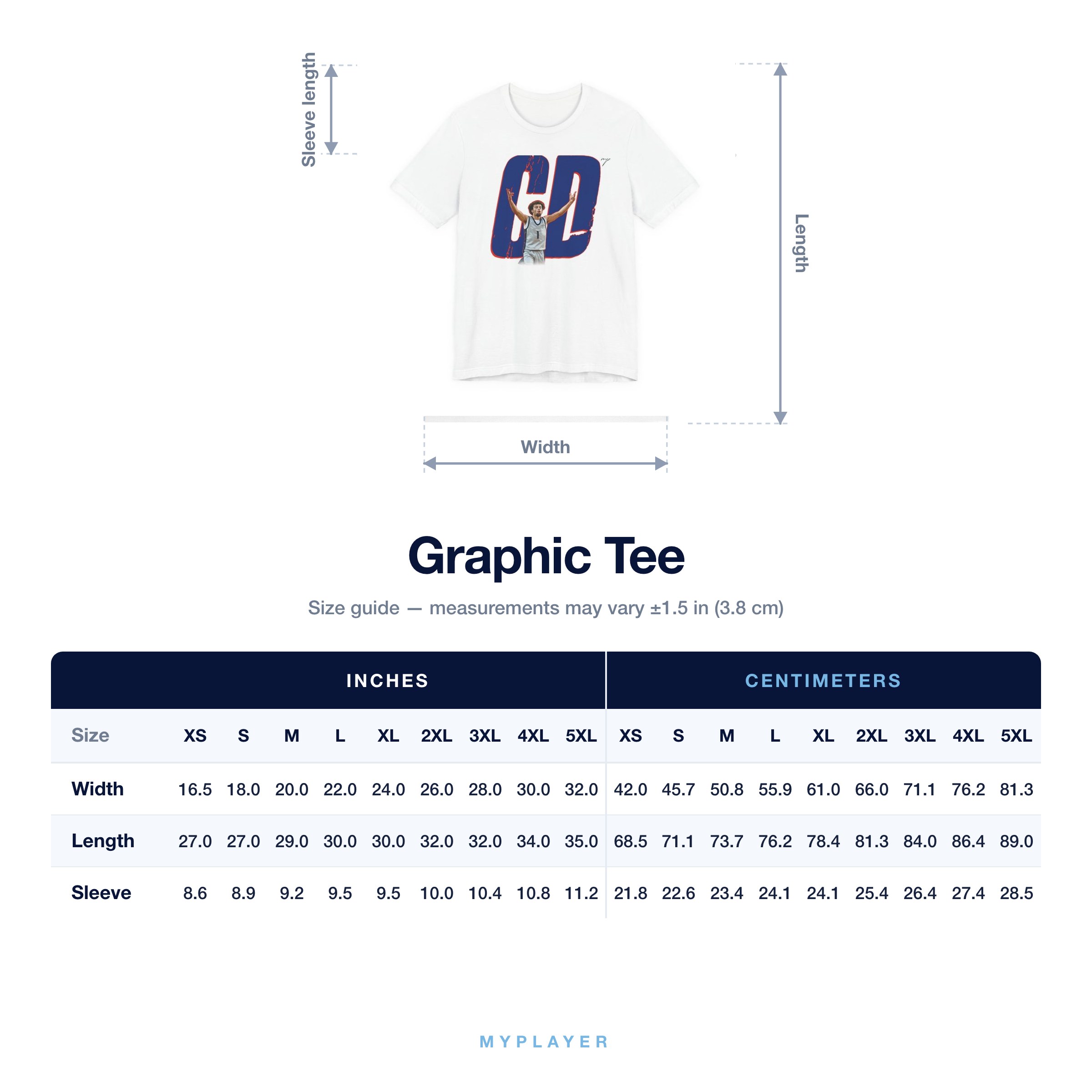Graphic Tee size chart