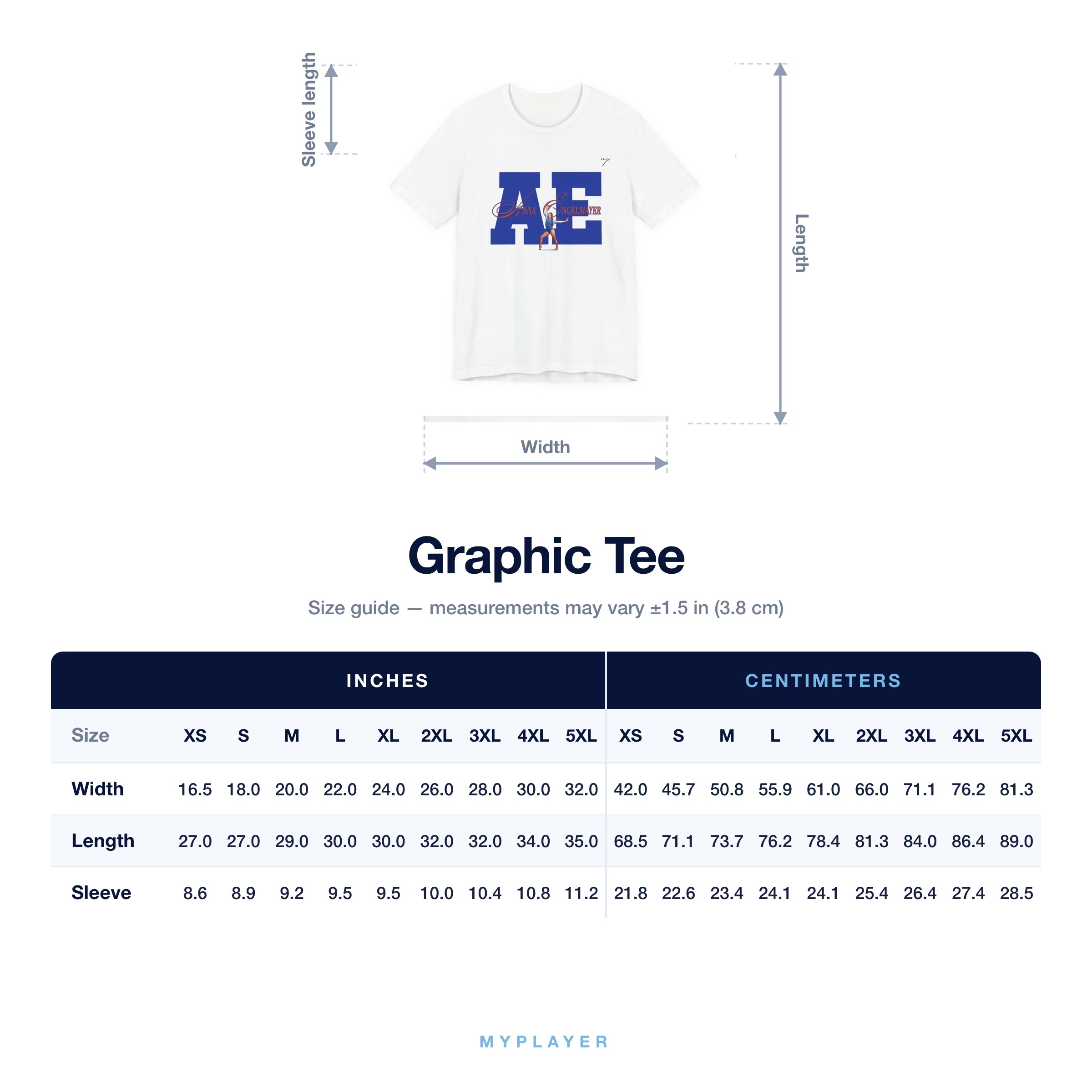 Graphic Tee size chart