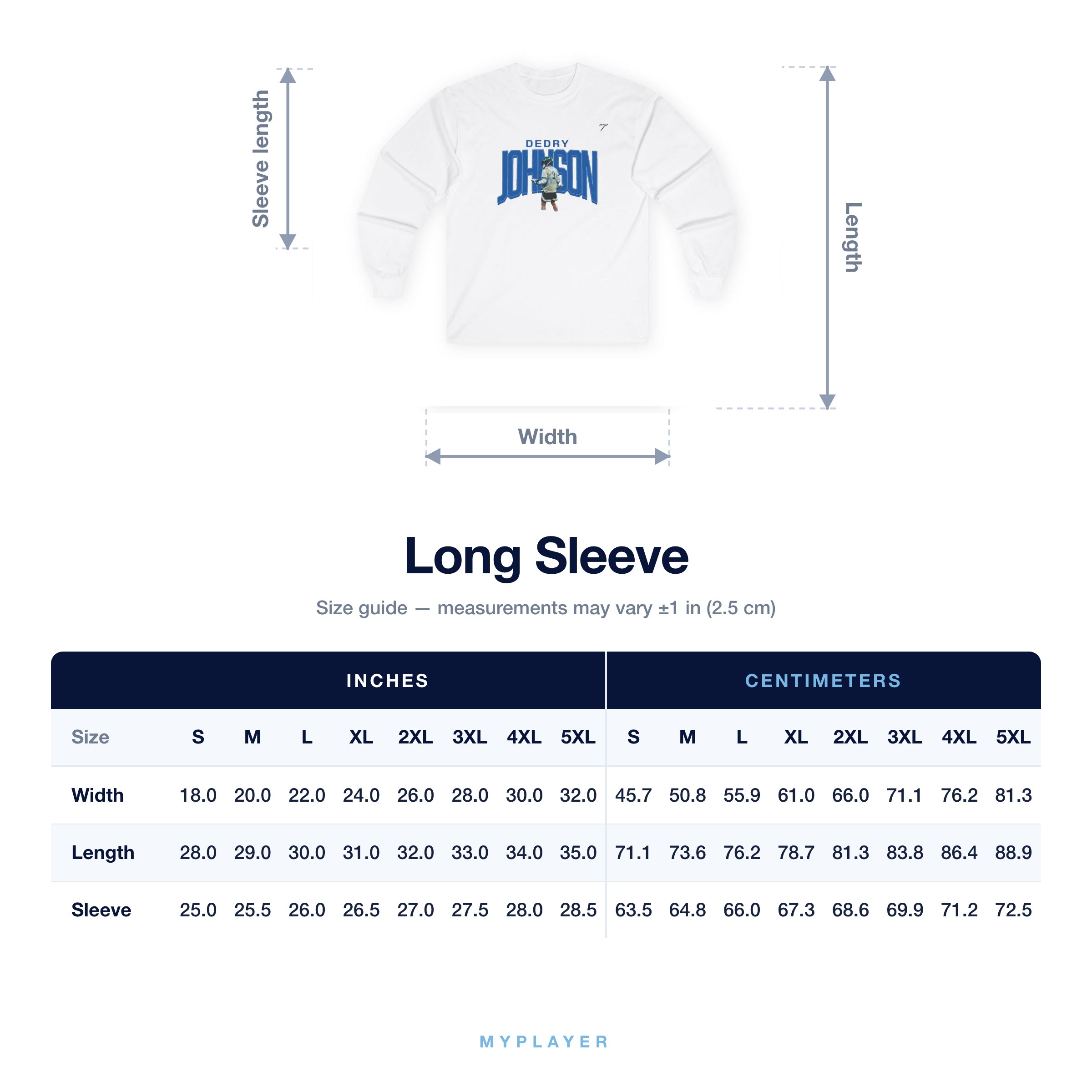 Long Sleeve size chart
