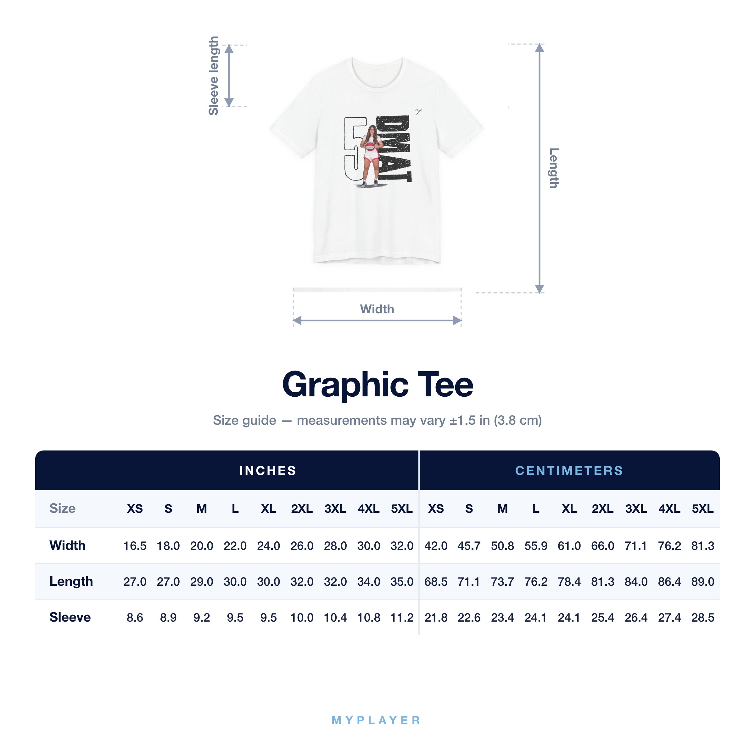 Graphic Tee size chart