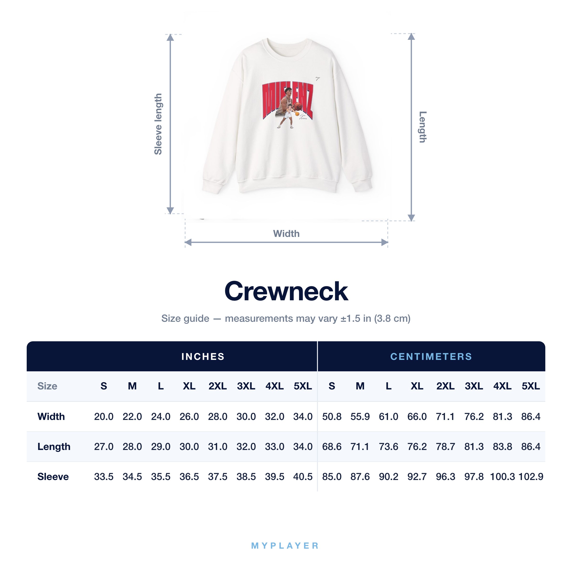 Crewneck size chart