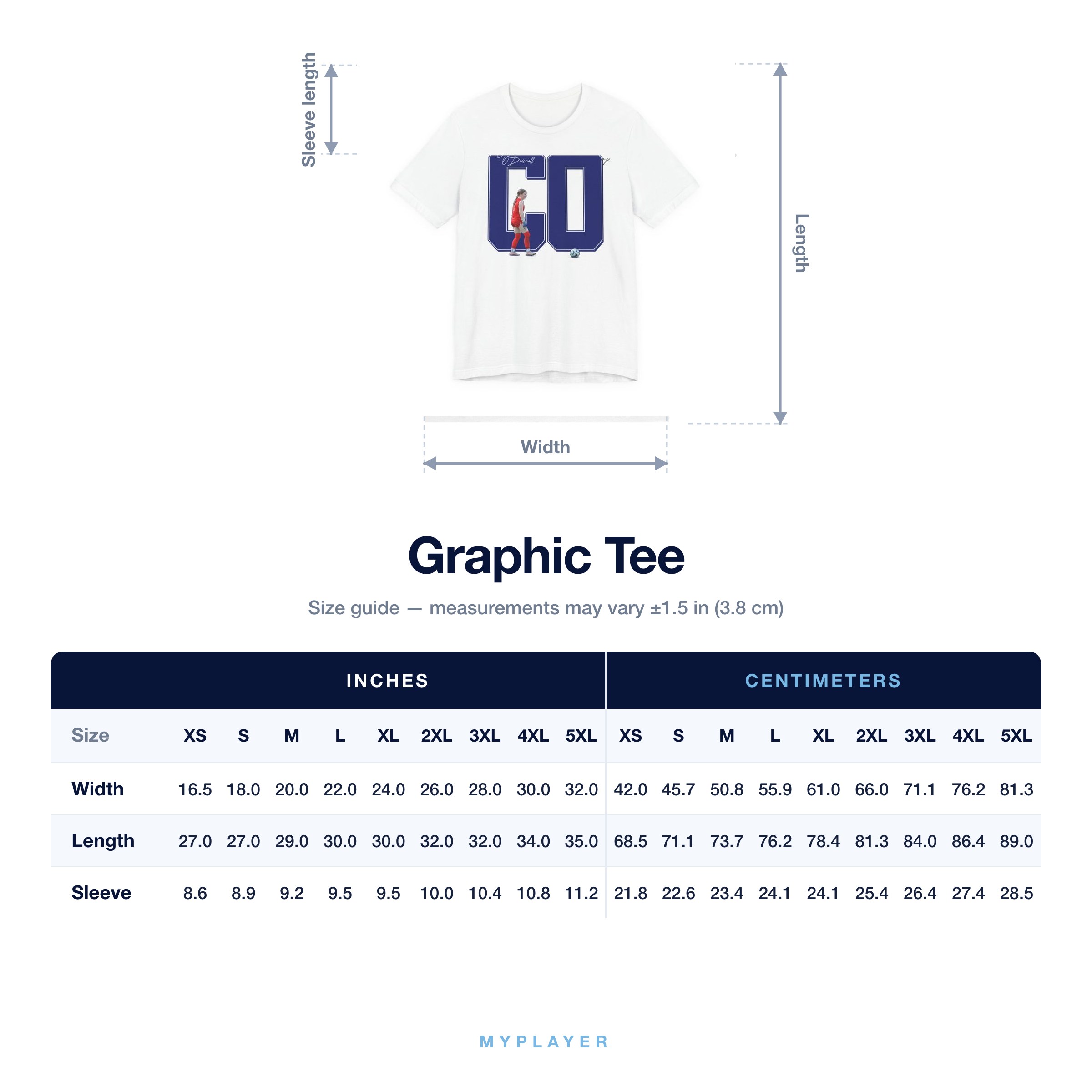 Graphic Tee size chart
