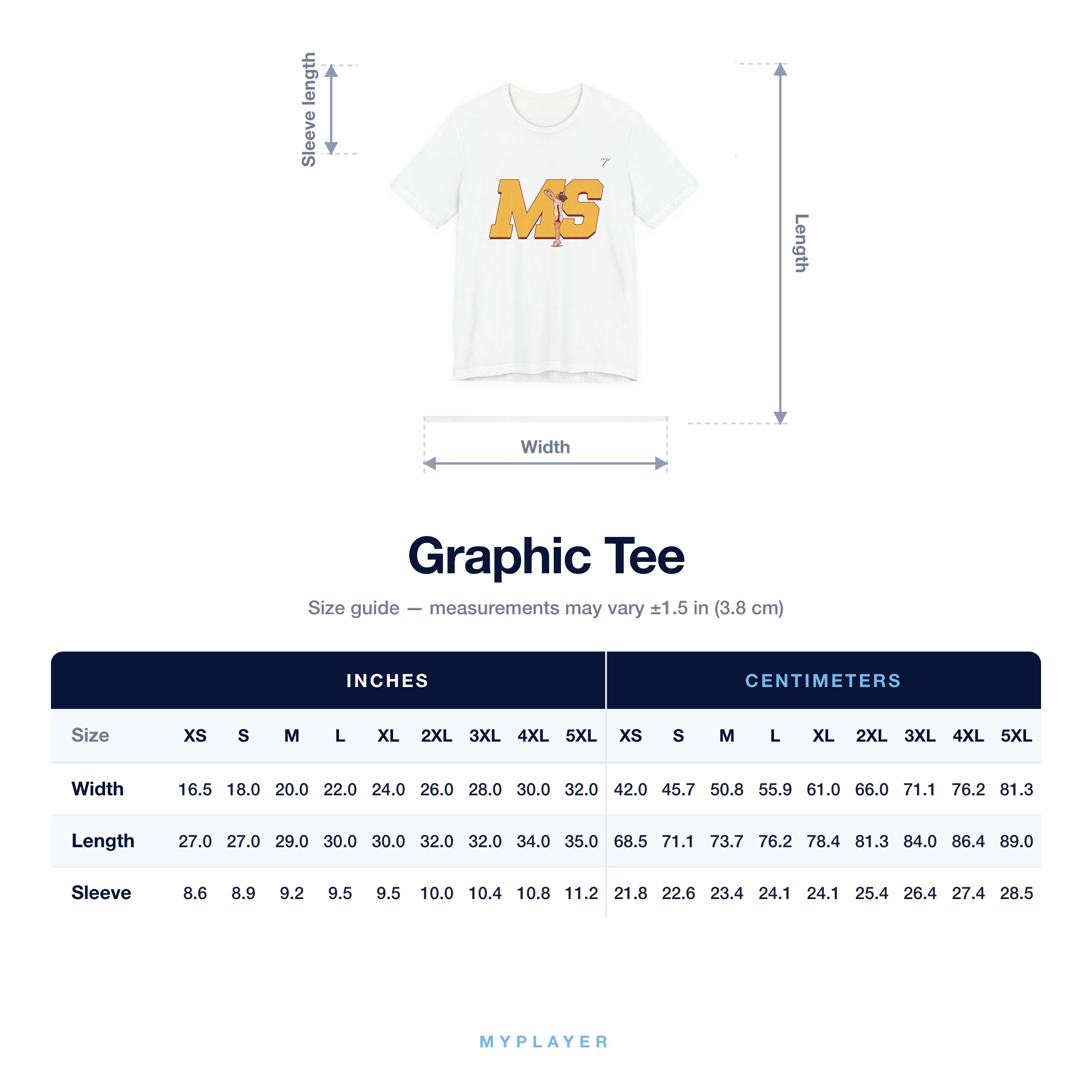 Graphic Tee size chart