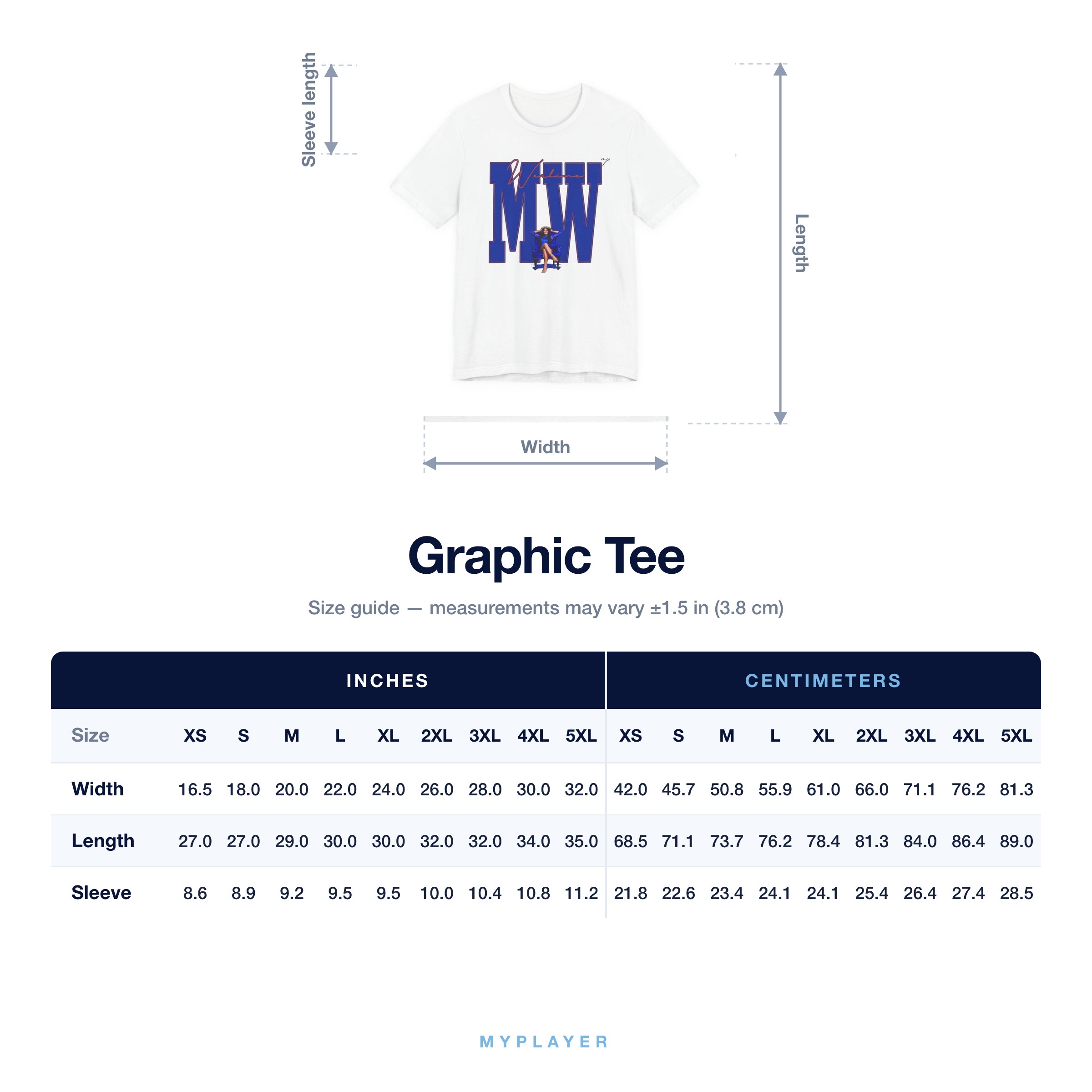 Graphic Tee size chart