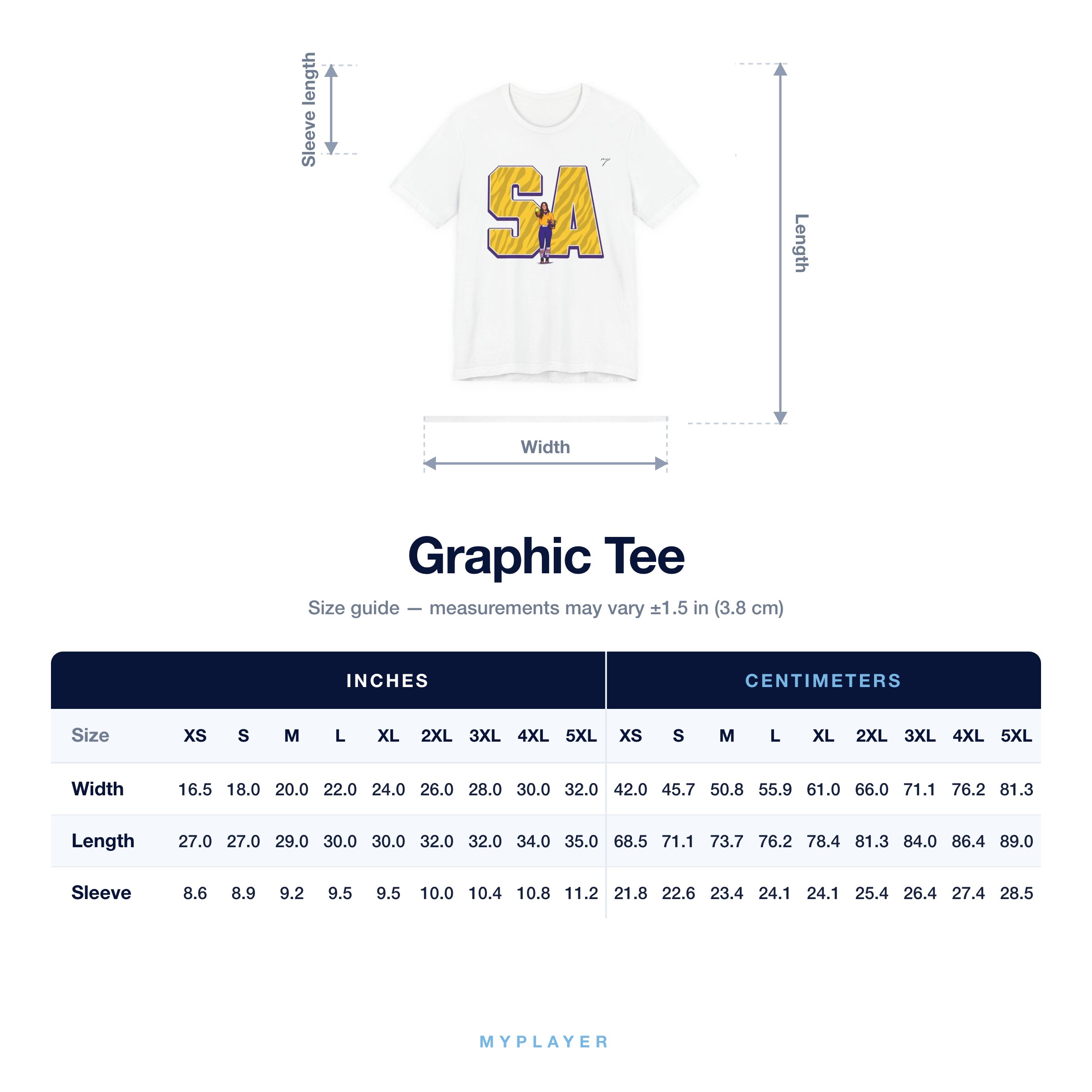 Graphic Tee size chart