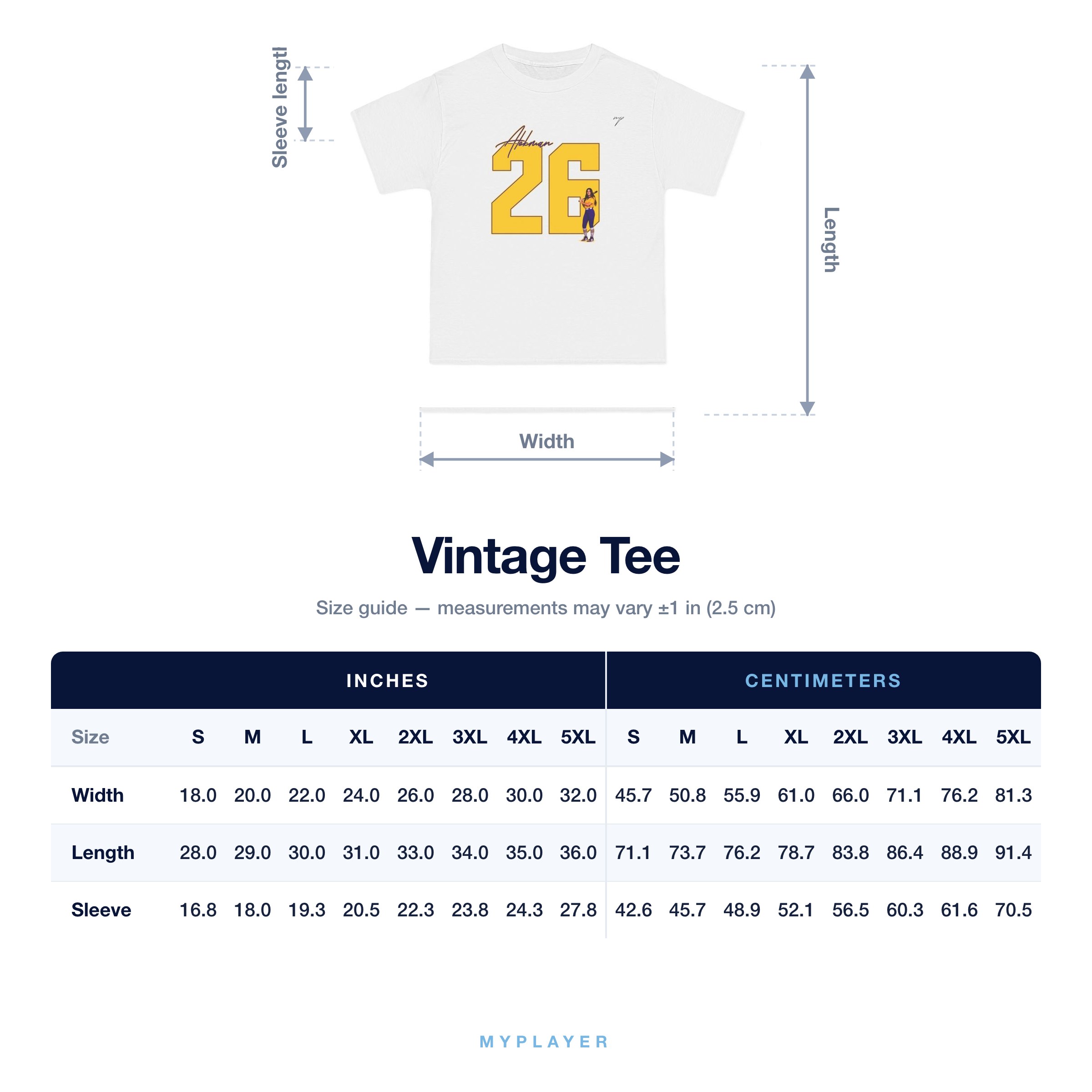 Vintage Tee size chart