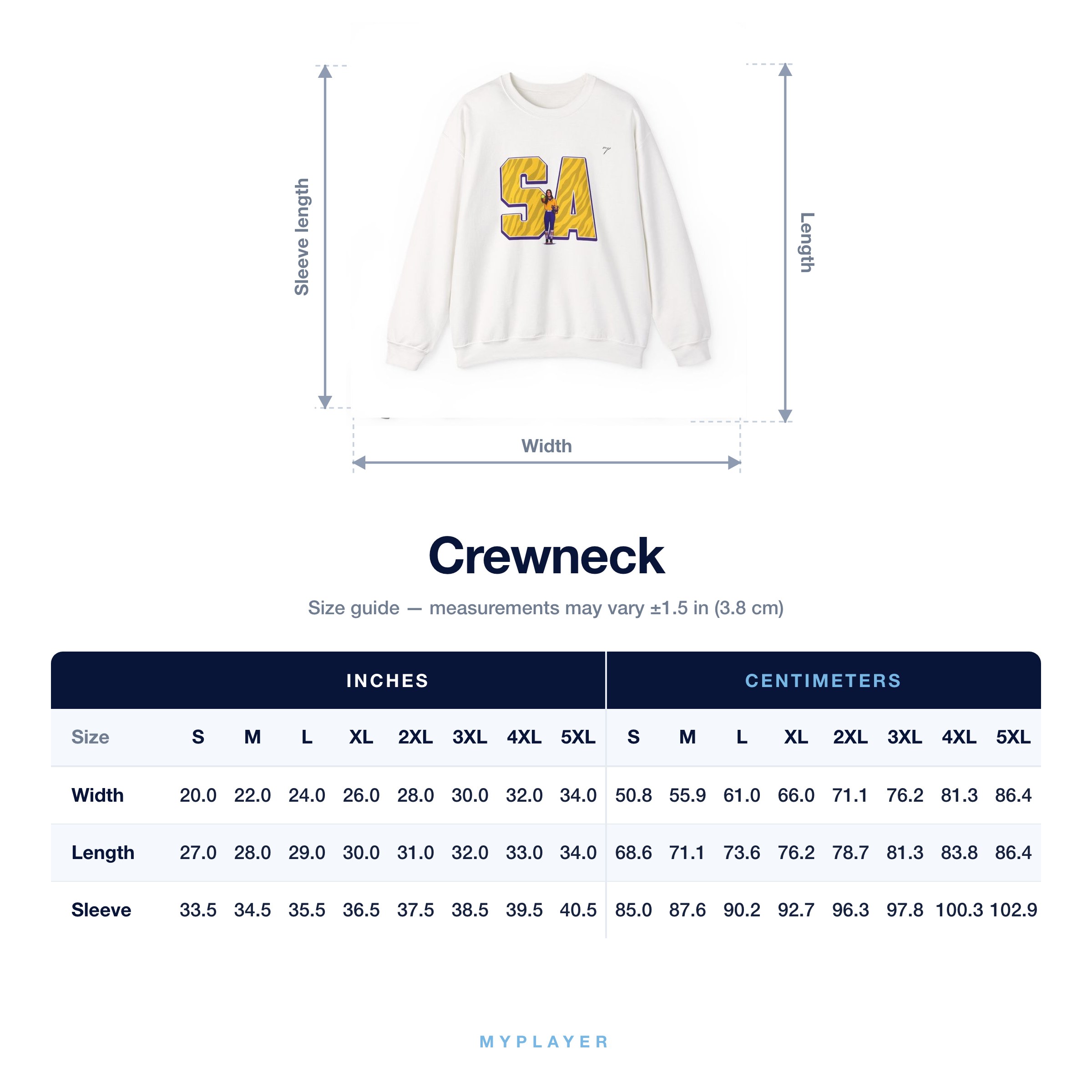 Crewneck size chart
