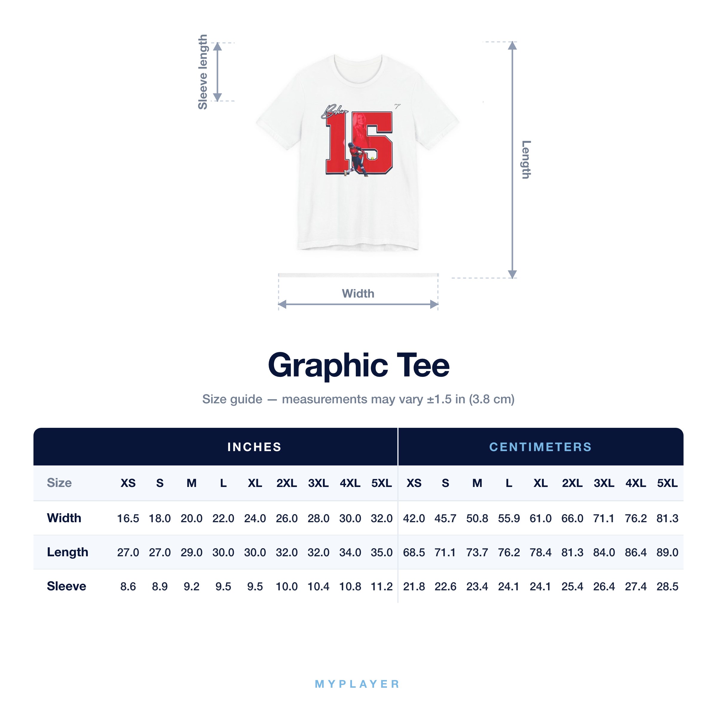 Graphic Tee size chart