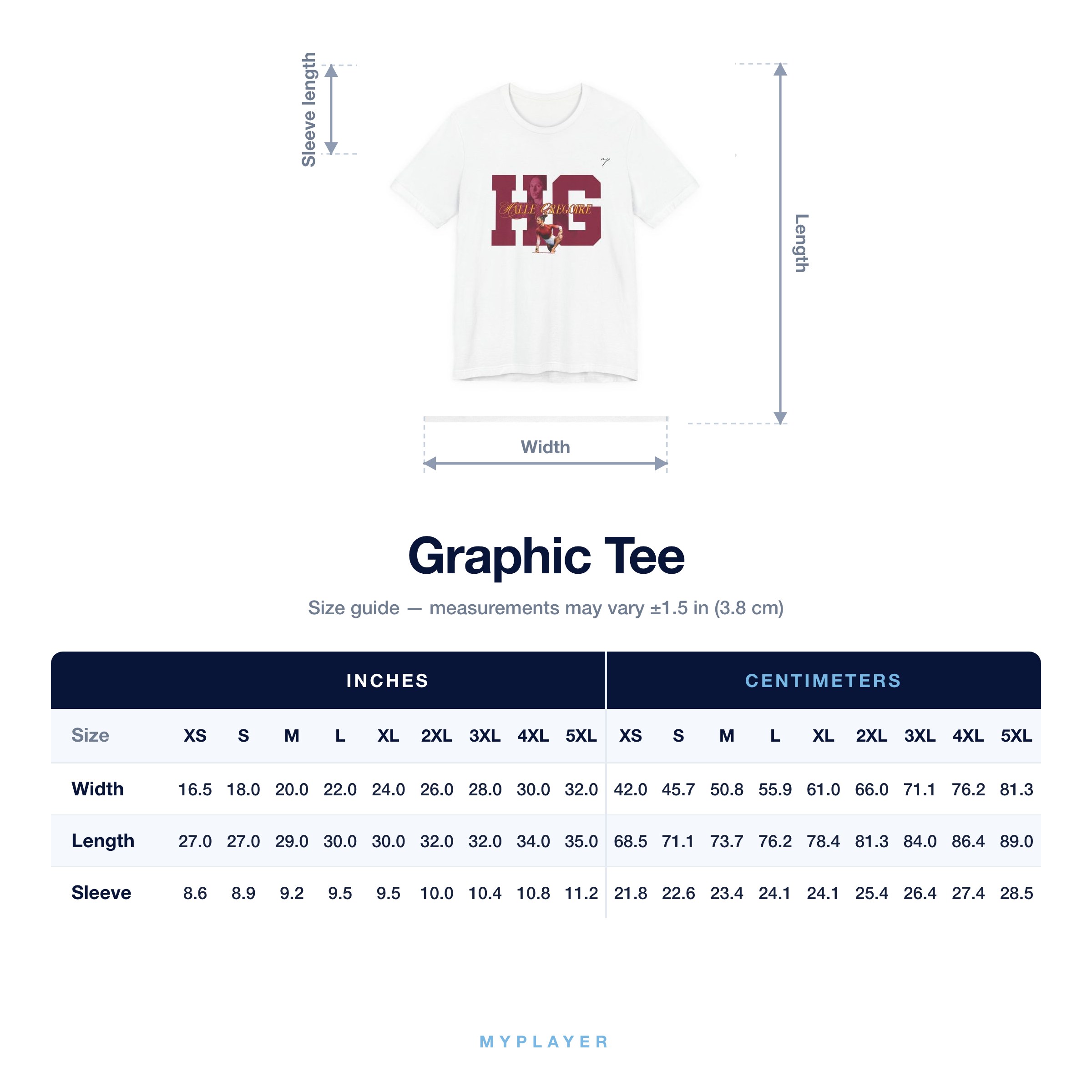 Graphic Tee size chart