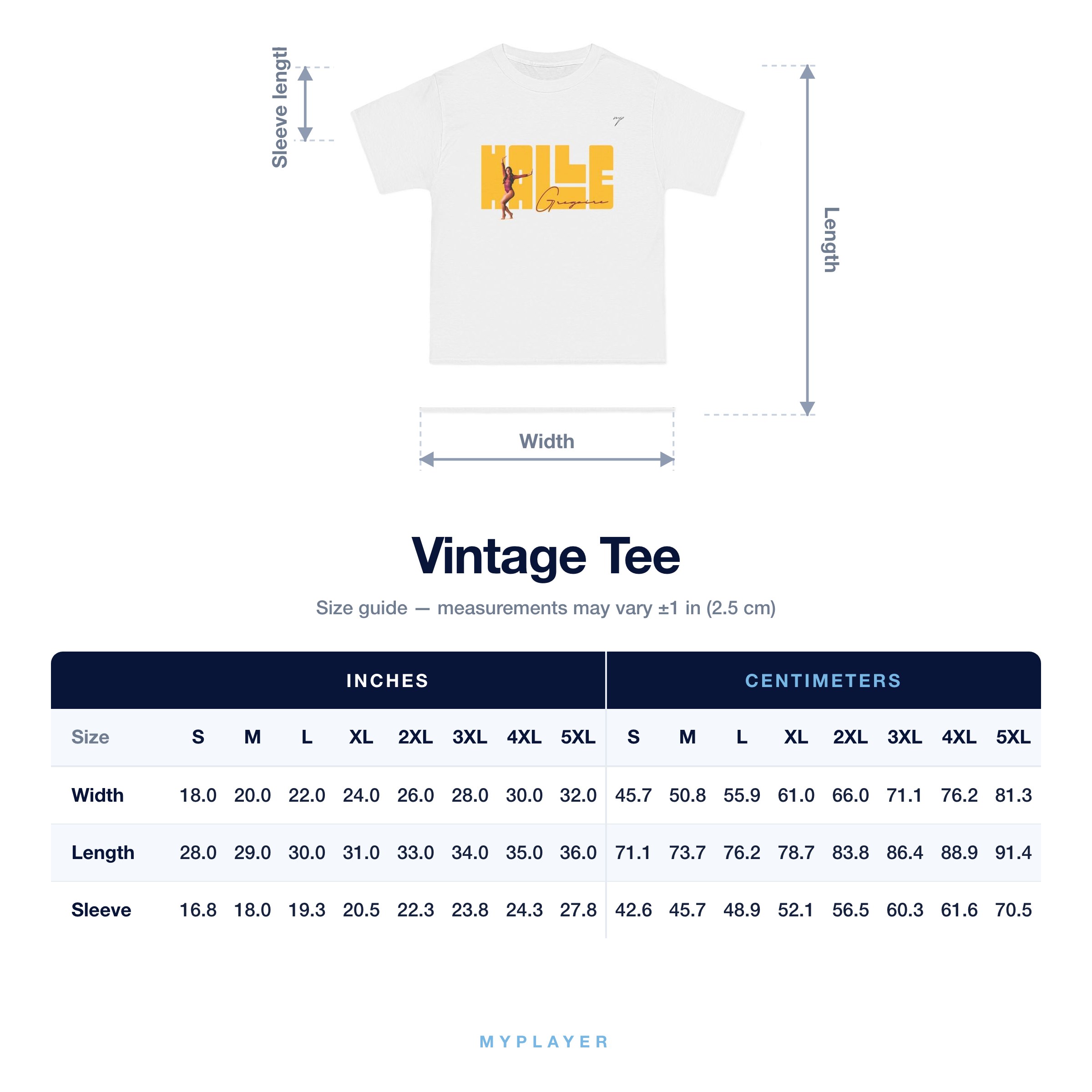Vintage Tee size chart