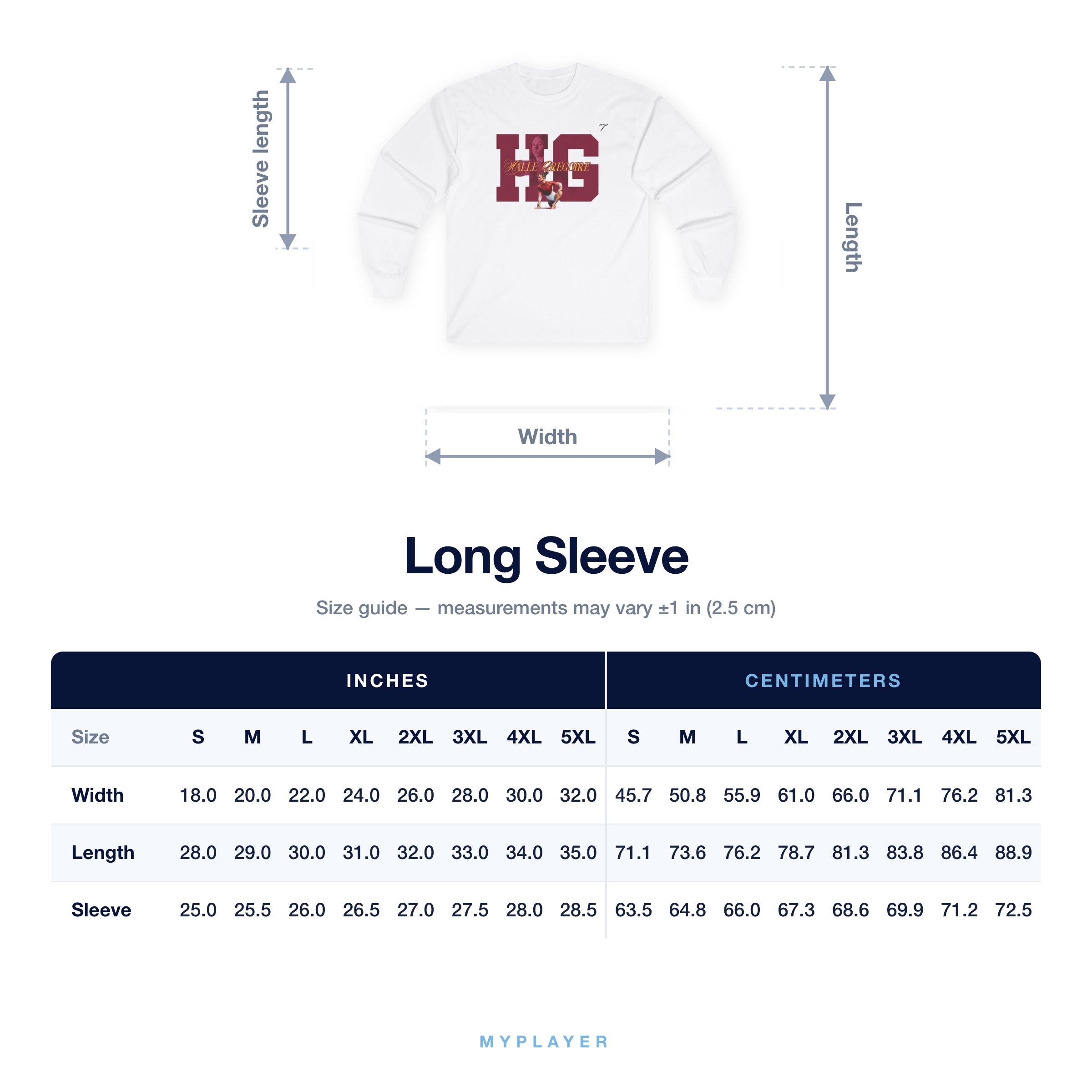 Long Sleeve size chart