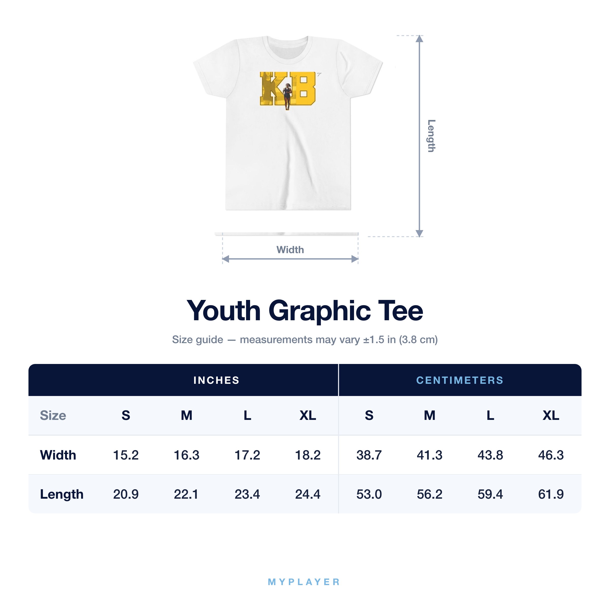 Youth Tee size chart
