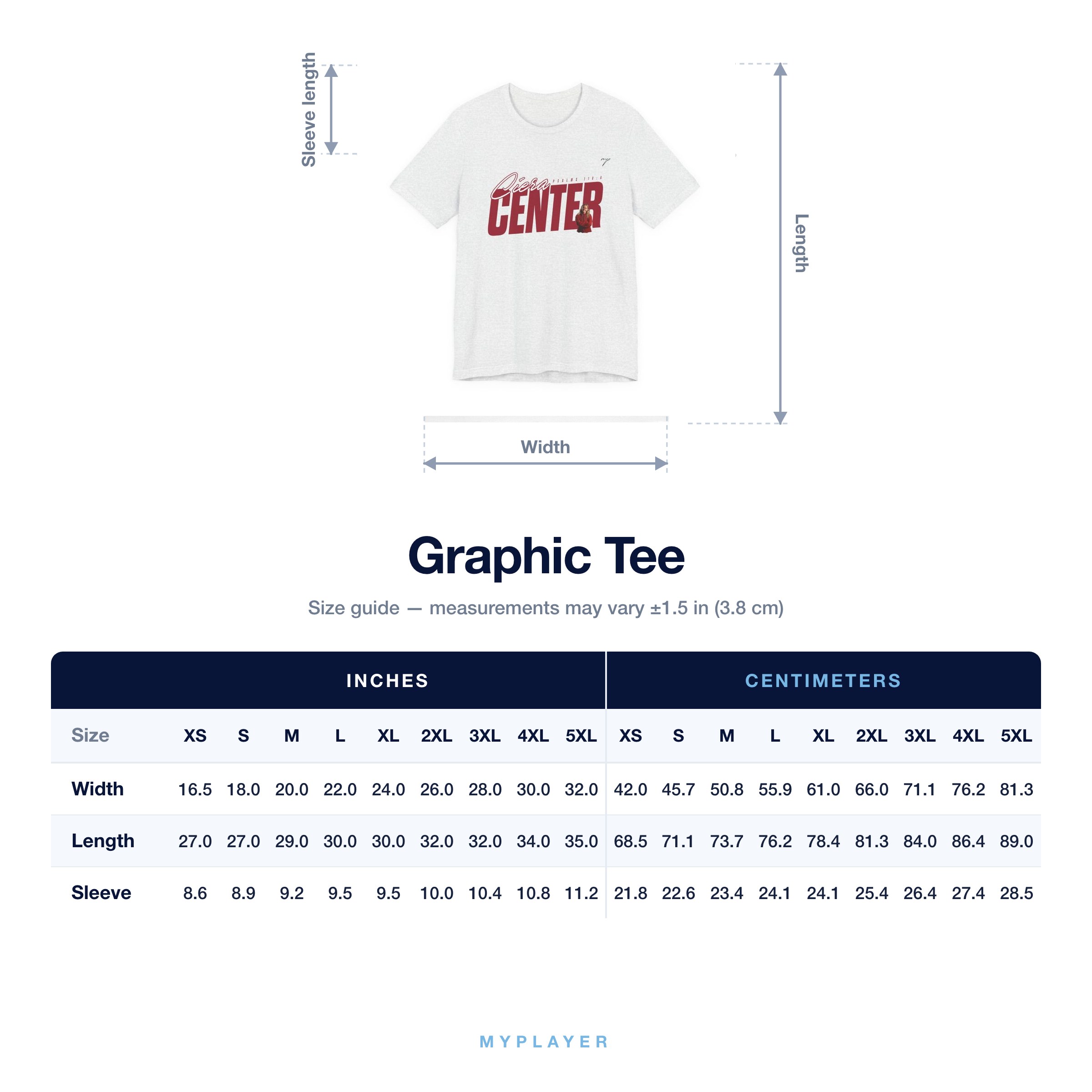 Graphic Tee size chart