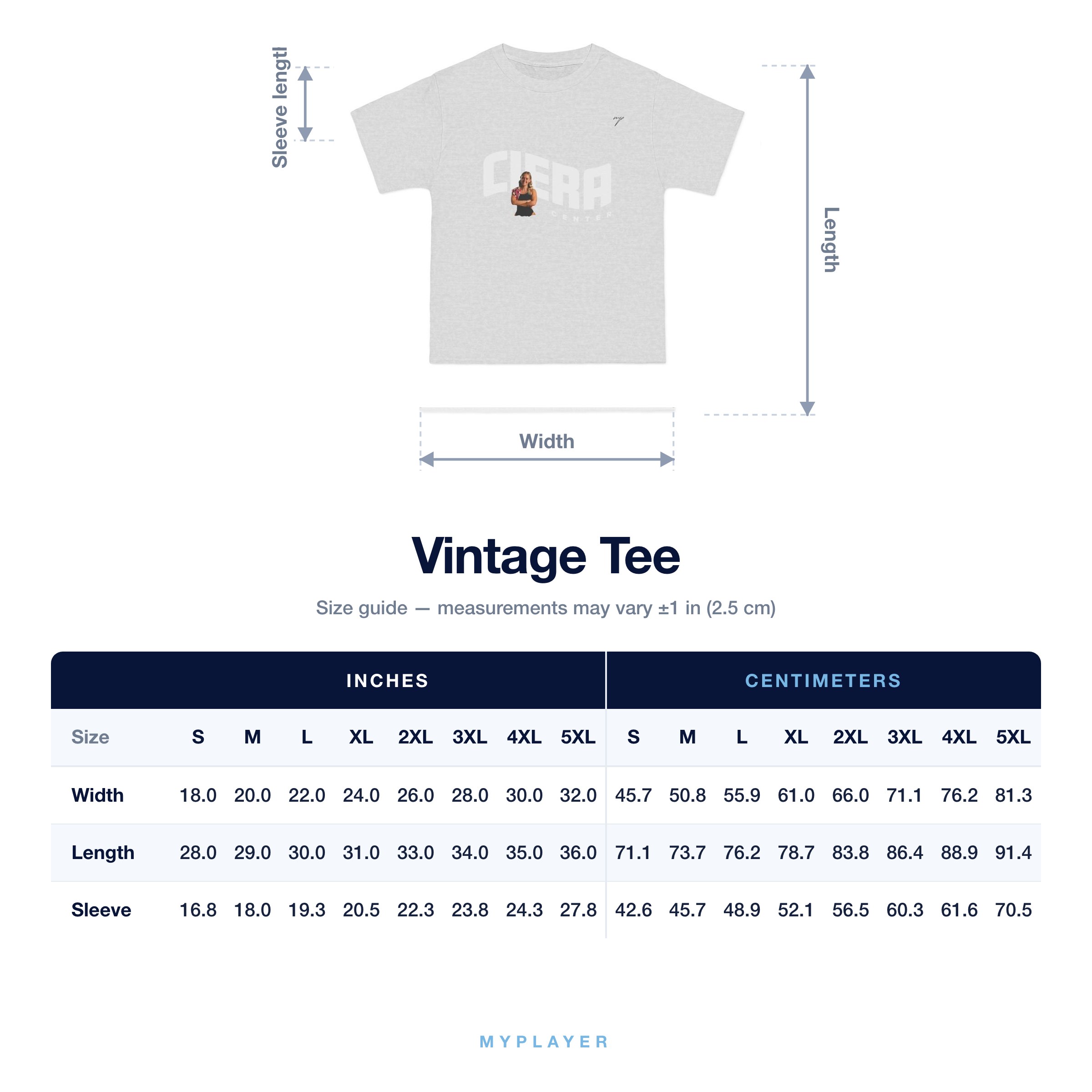 Vintage Tee size chart