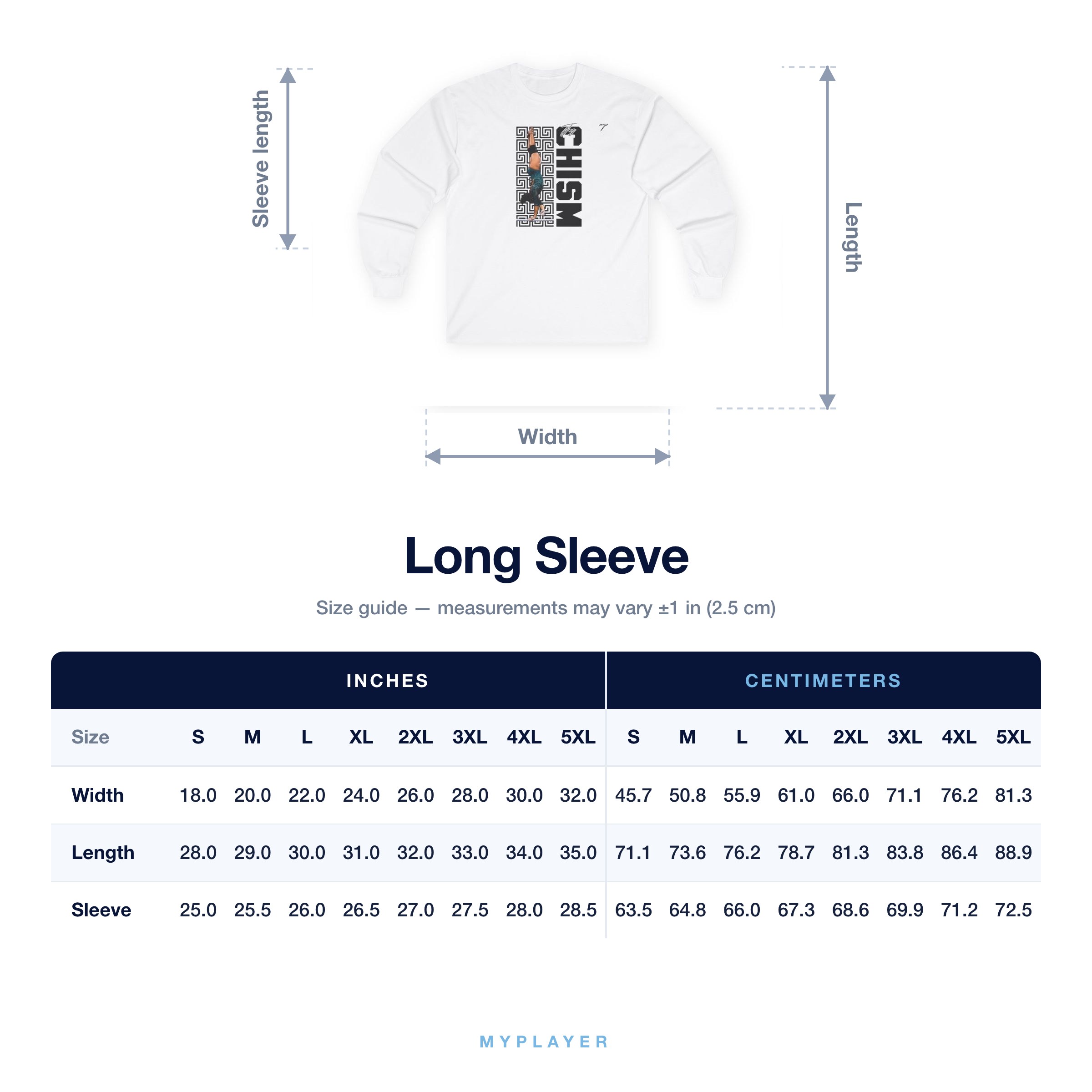 Long Sleeve size chart