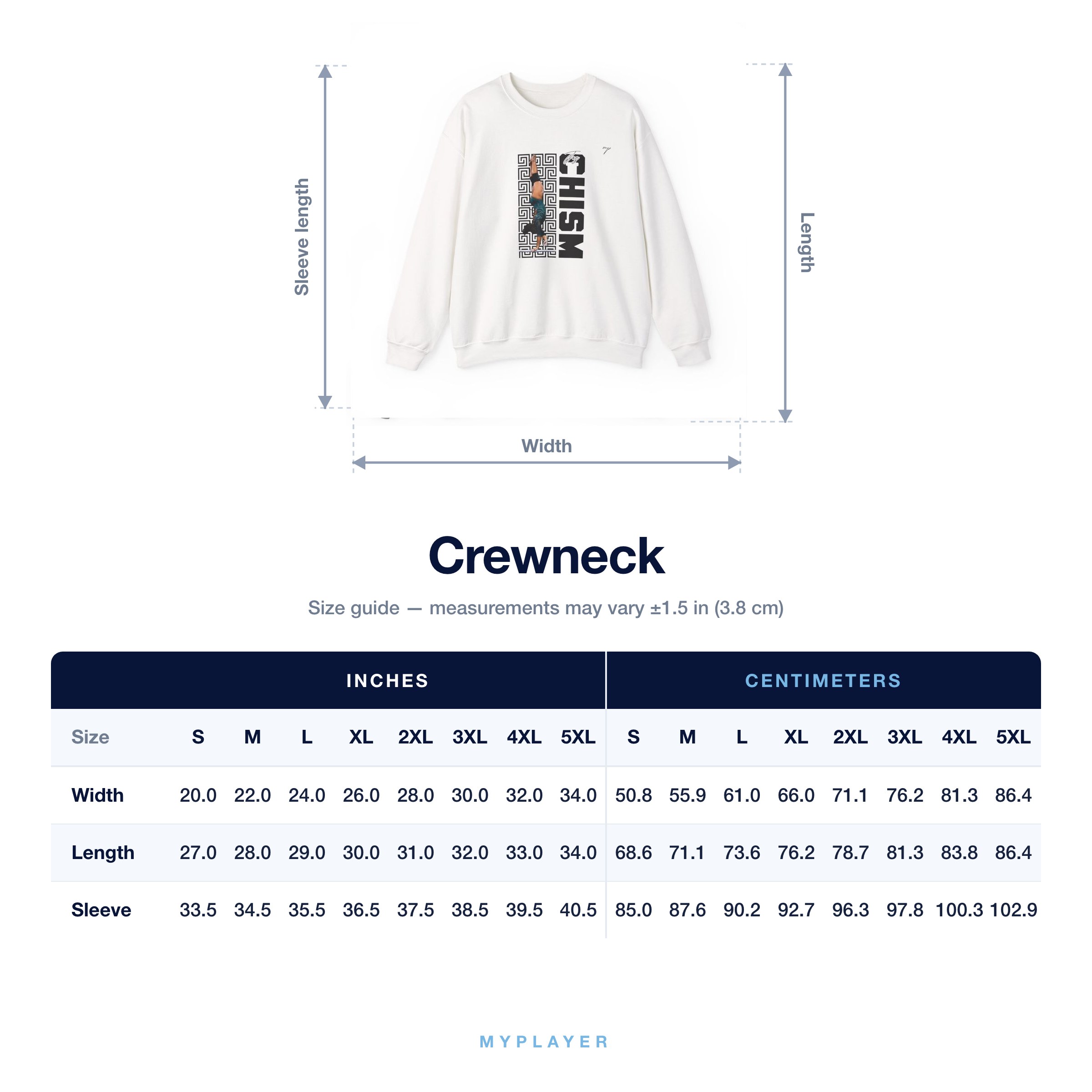 Crewneck size chart