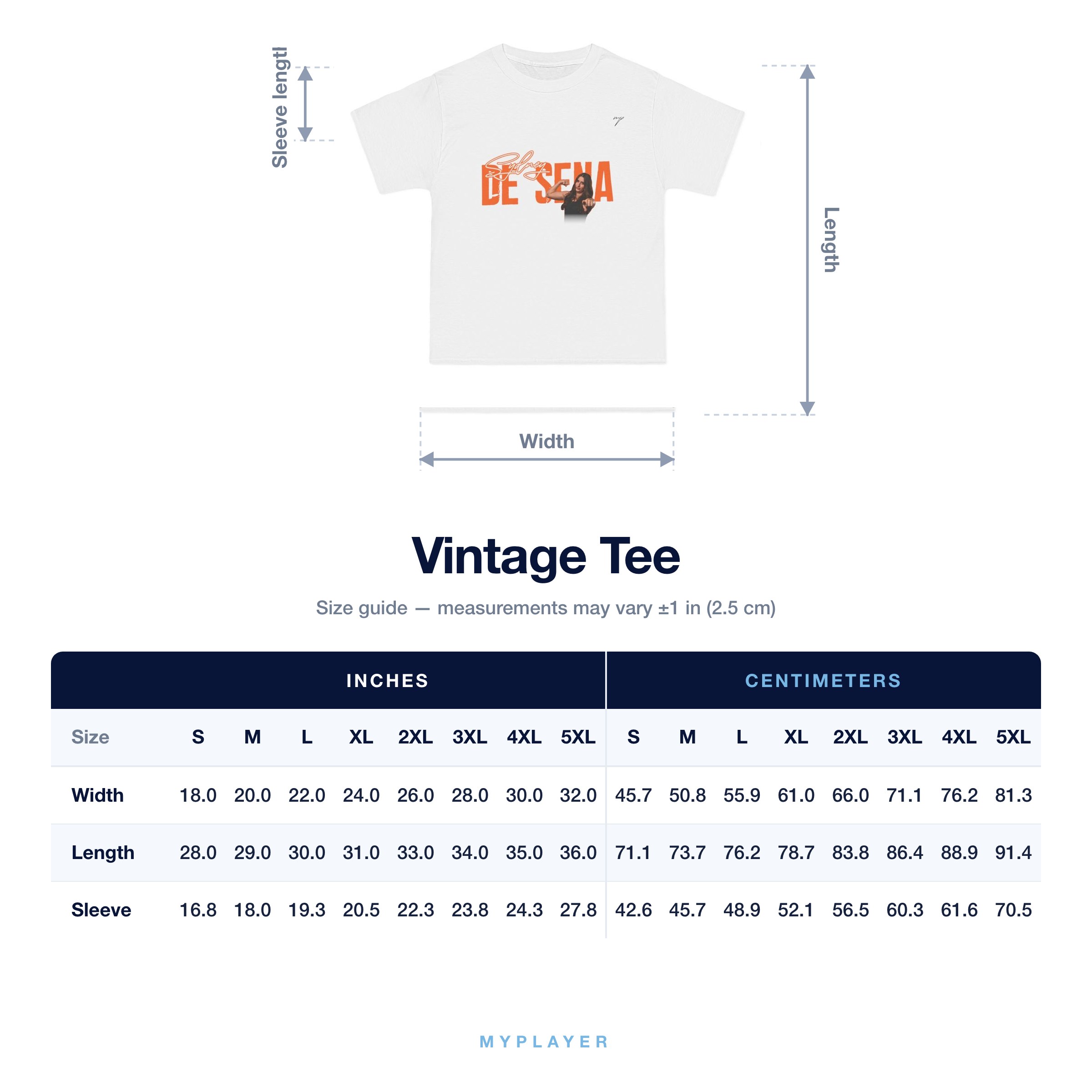 Vintage Tee size chart