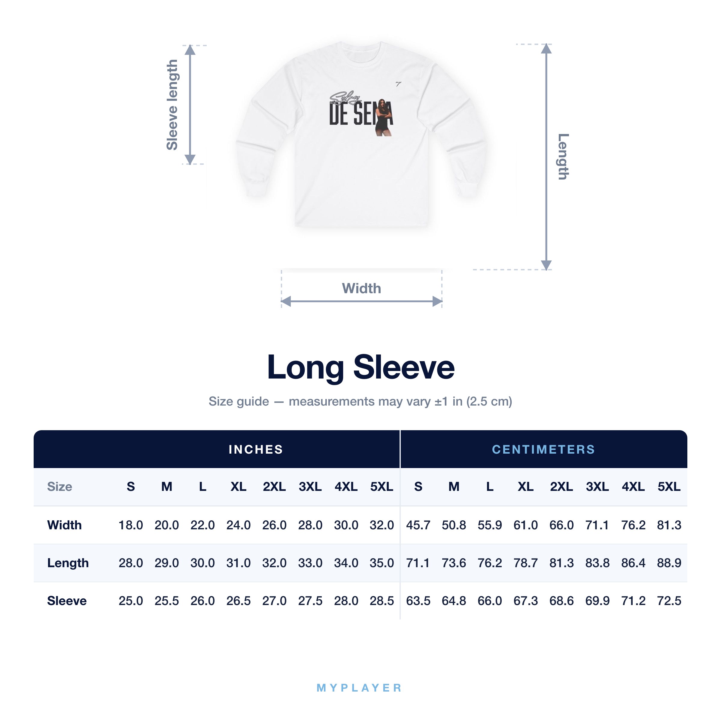 Long Sleeve size chart