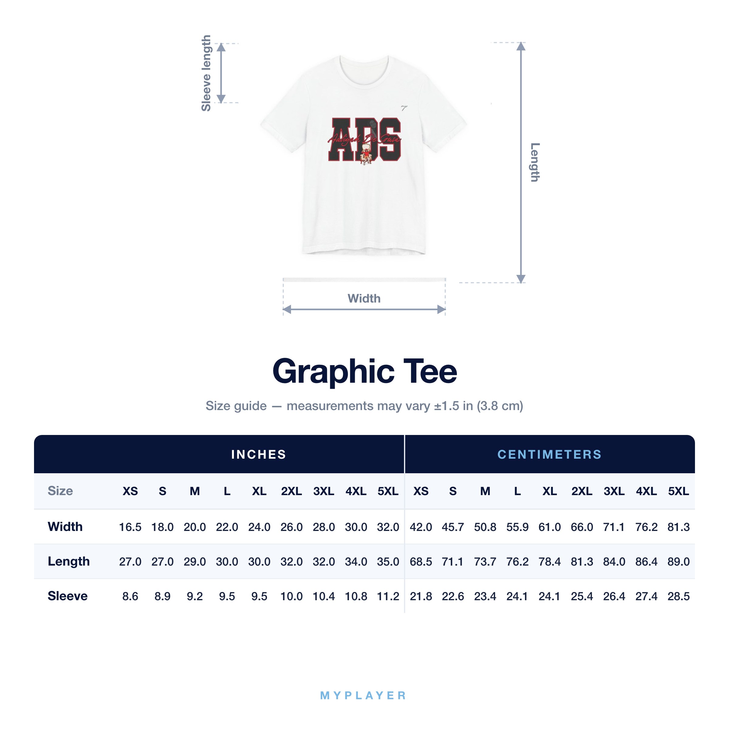 Graphic Tee size chart