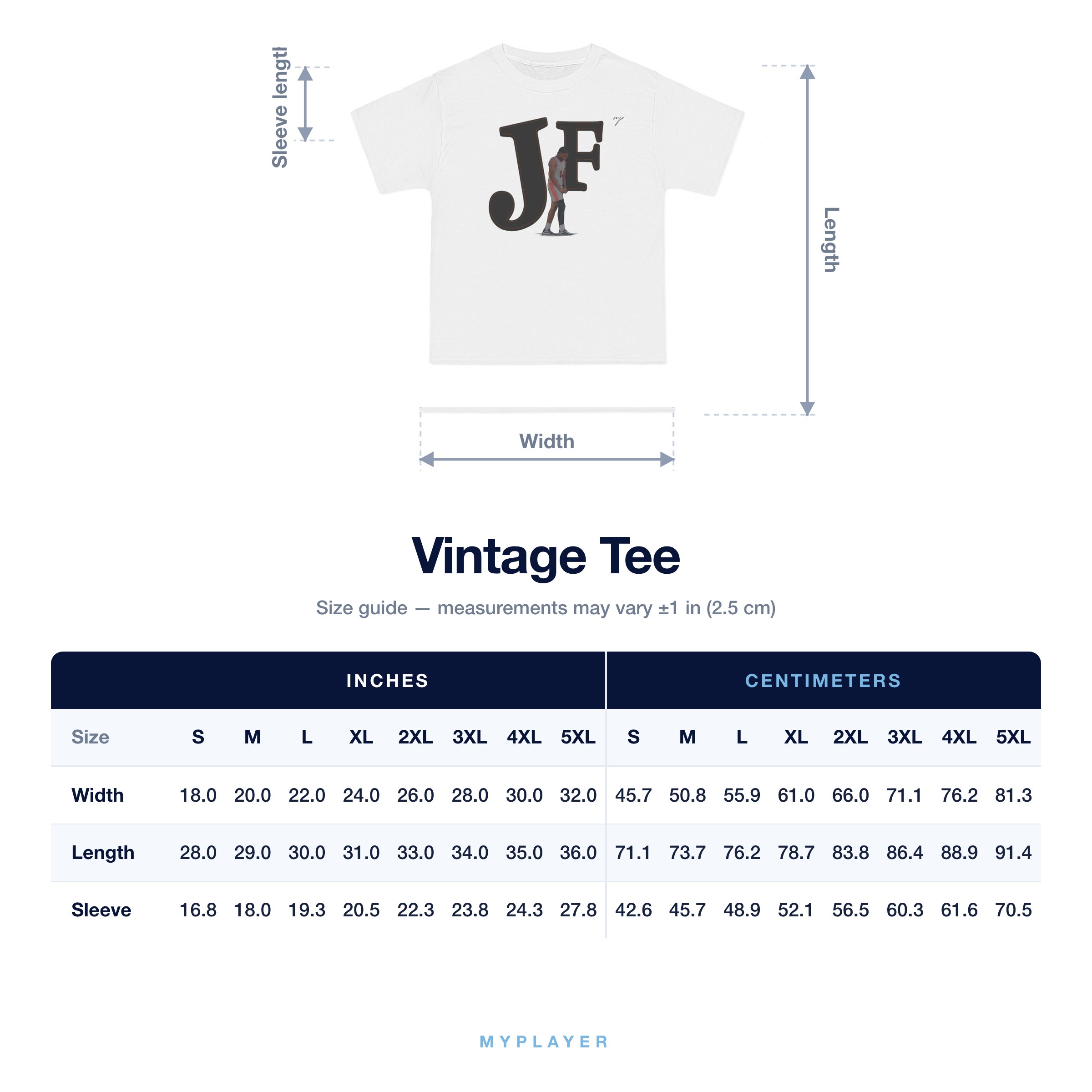 Vintage Tee size chart
