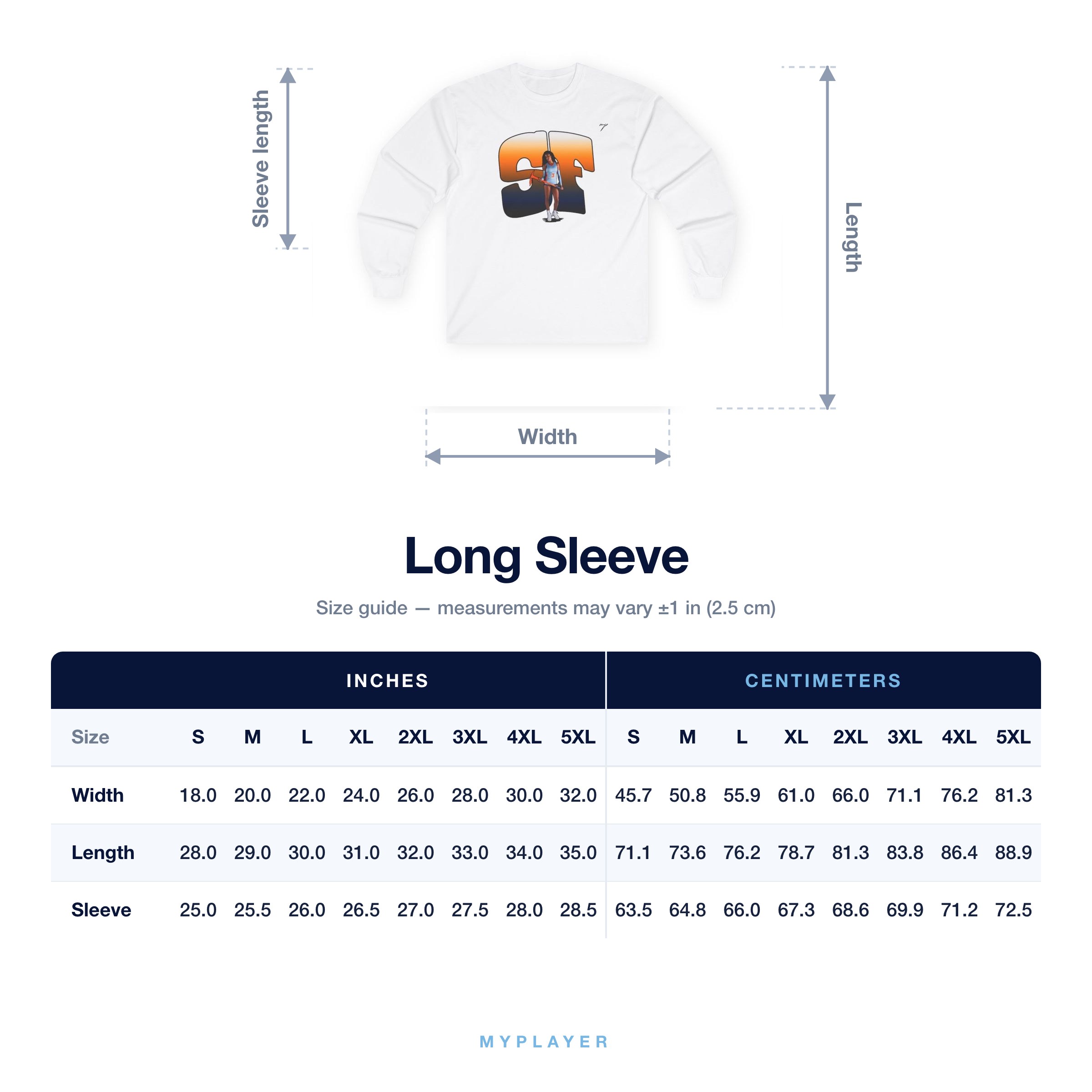 Long Sleeve size chart