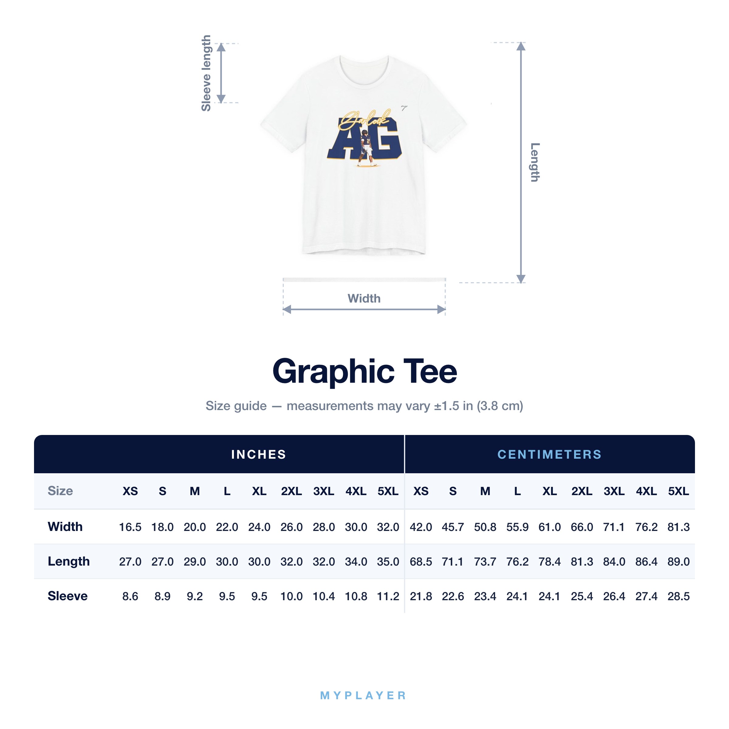 Graphic Tee size chart