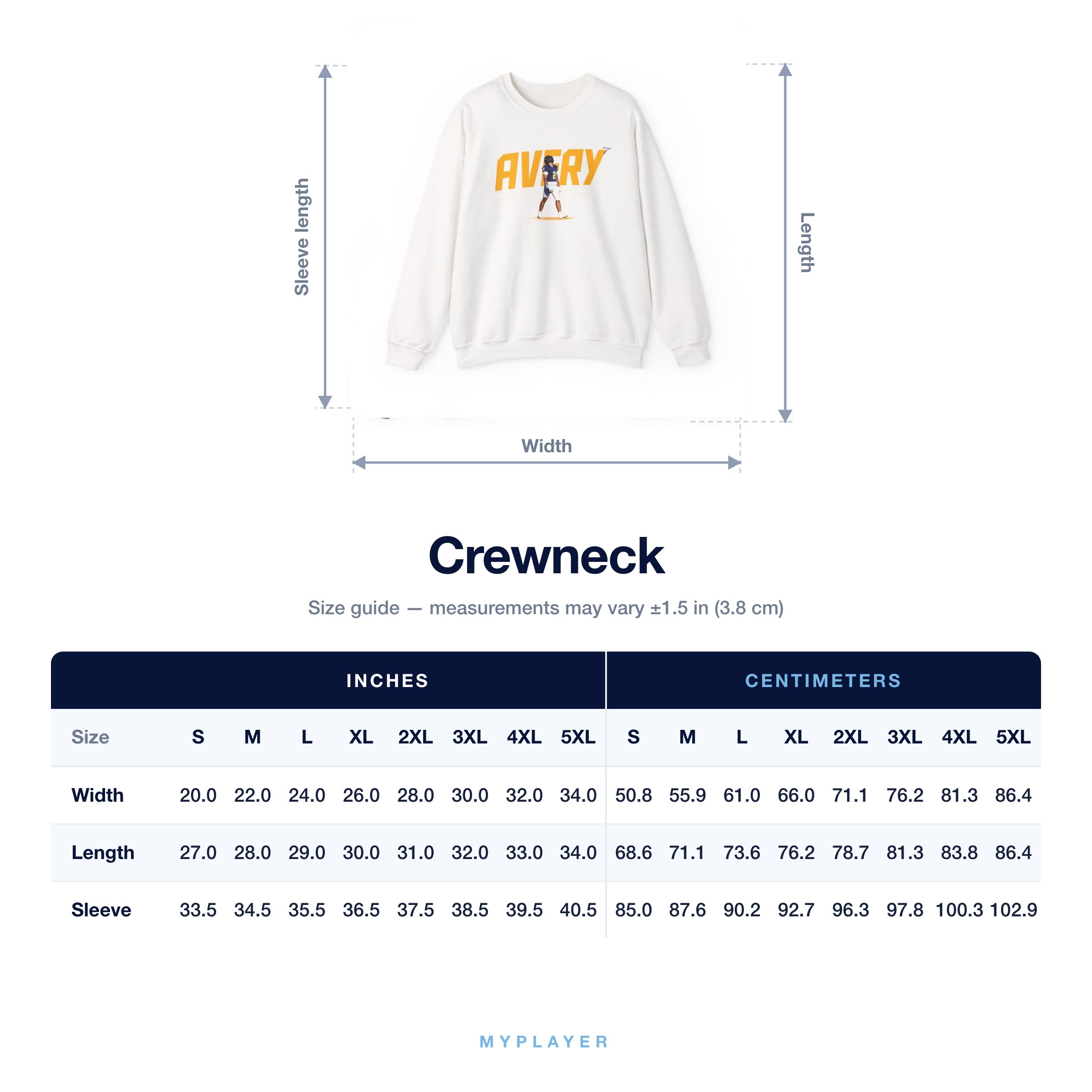 Crewneck size chart