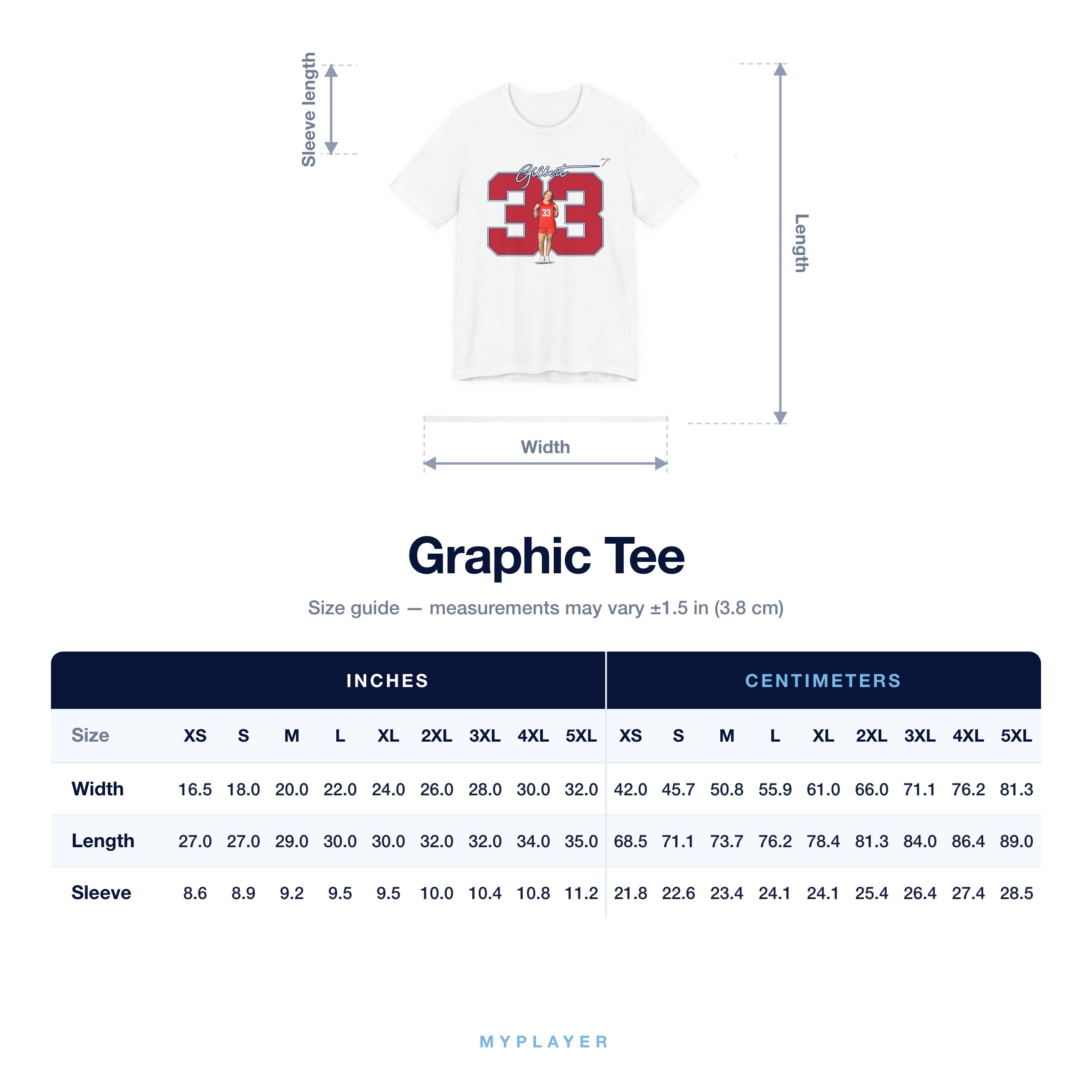 Graphic Tee size chart