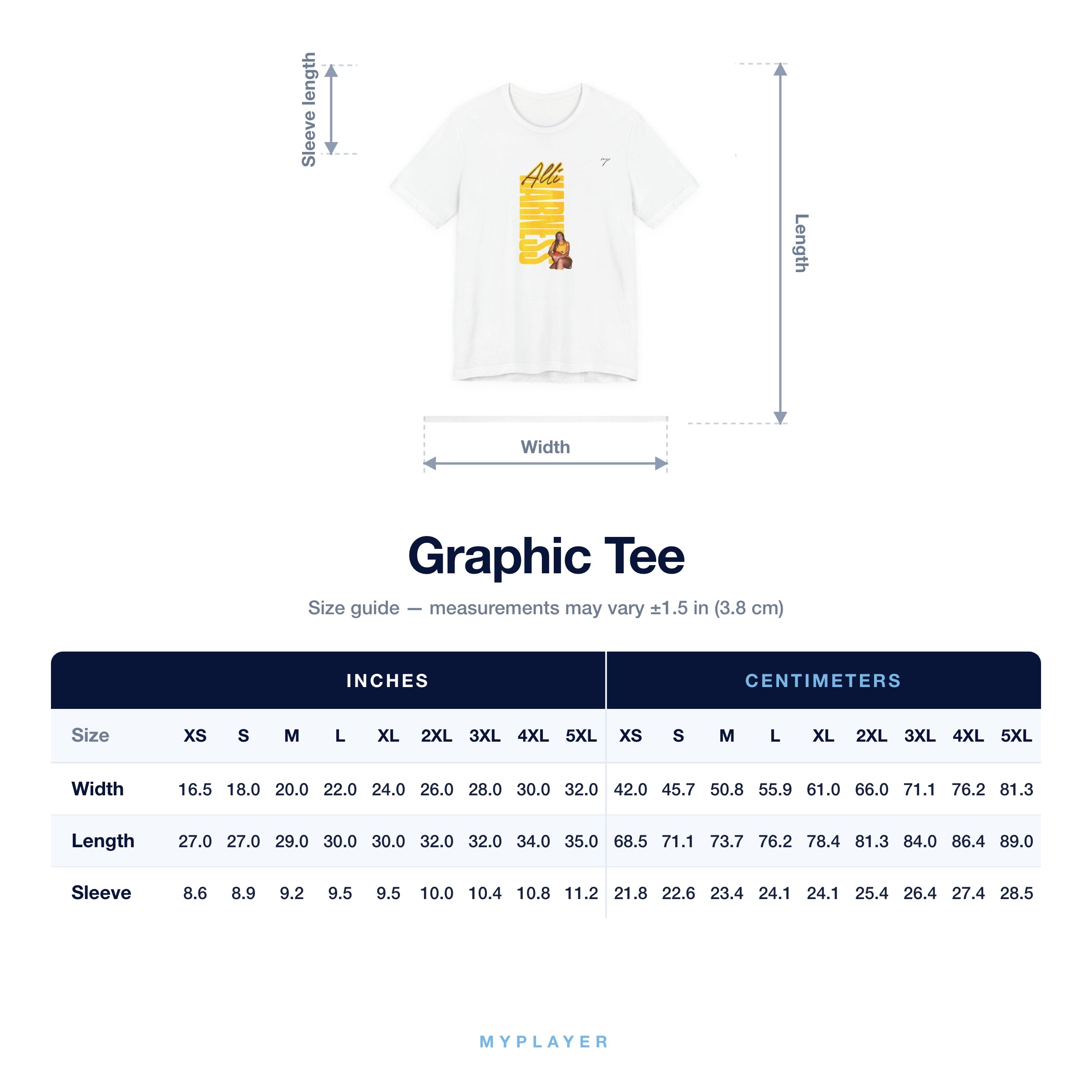 Graphic Tee size chart
