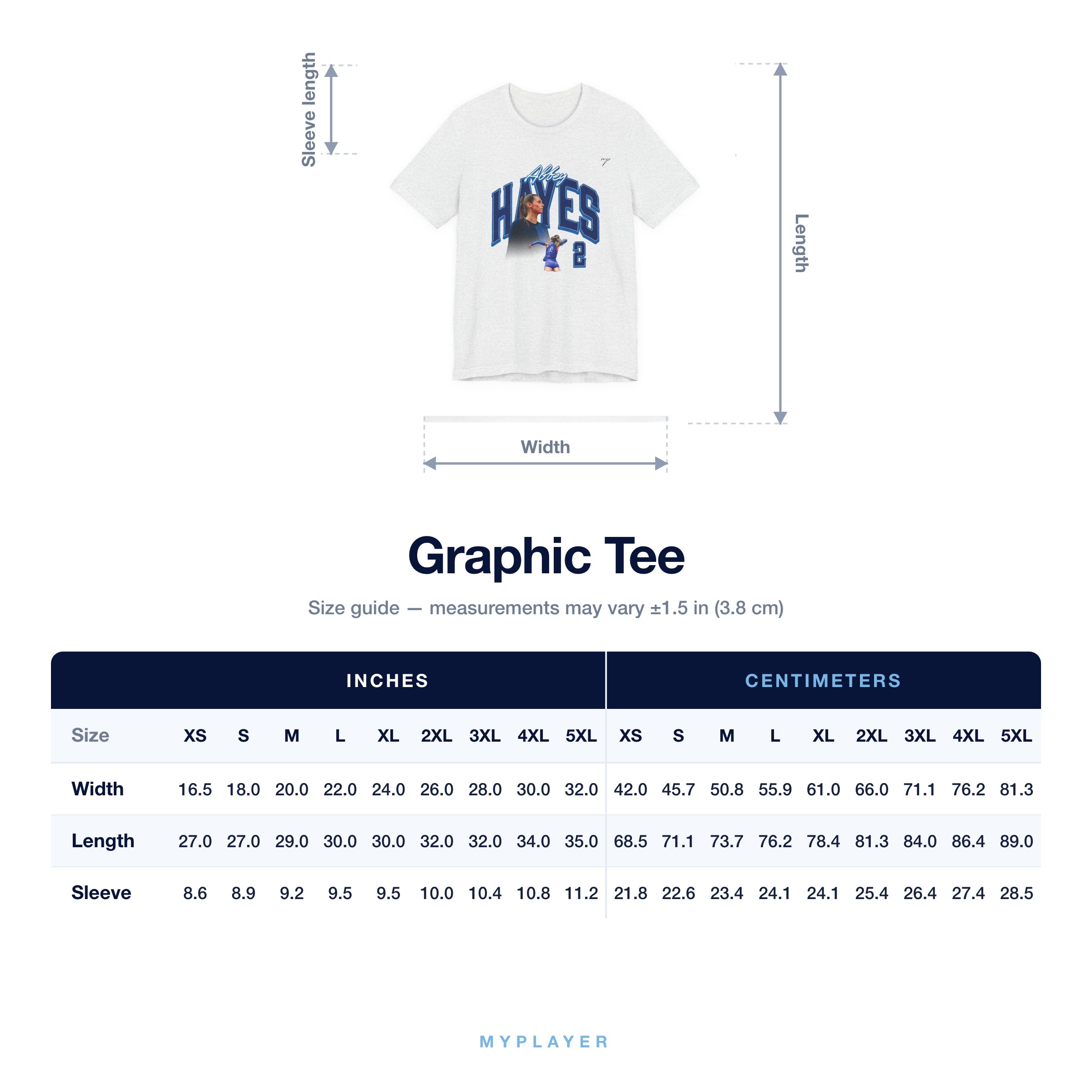 Graphic Tee size chart
