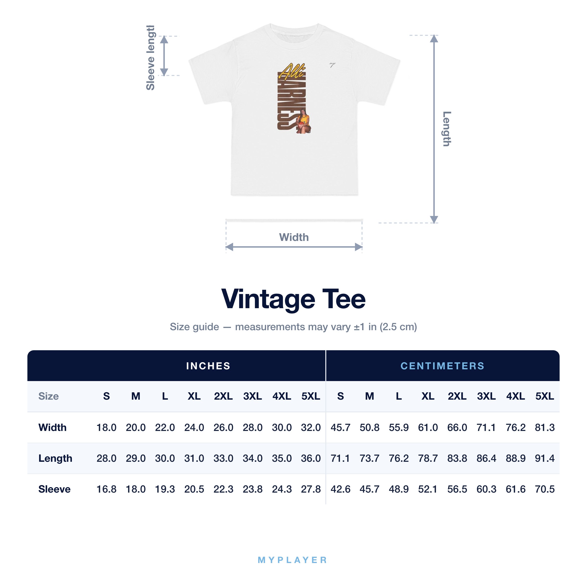 Vintage Tee size chart