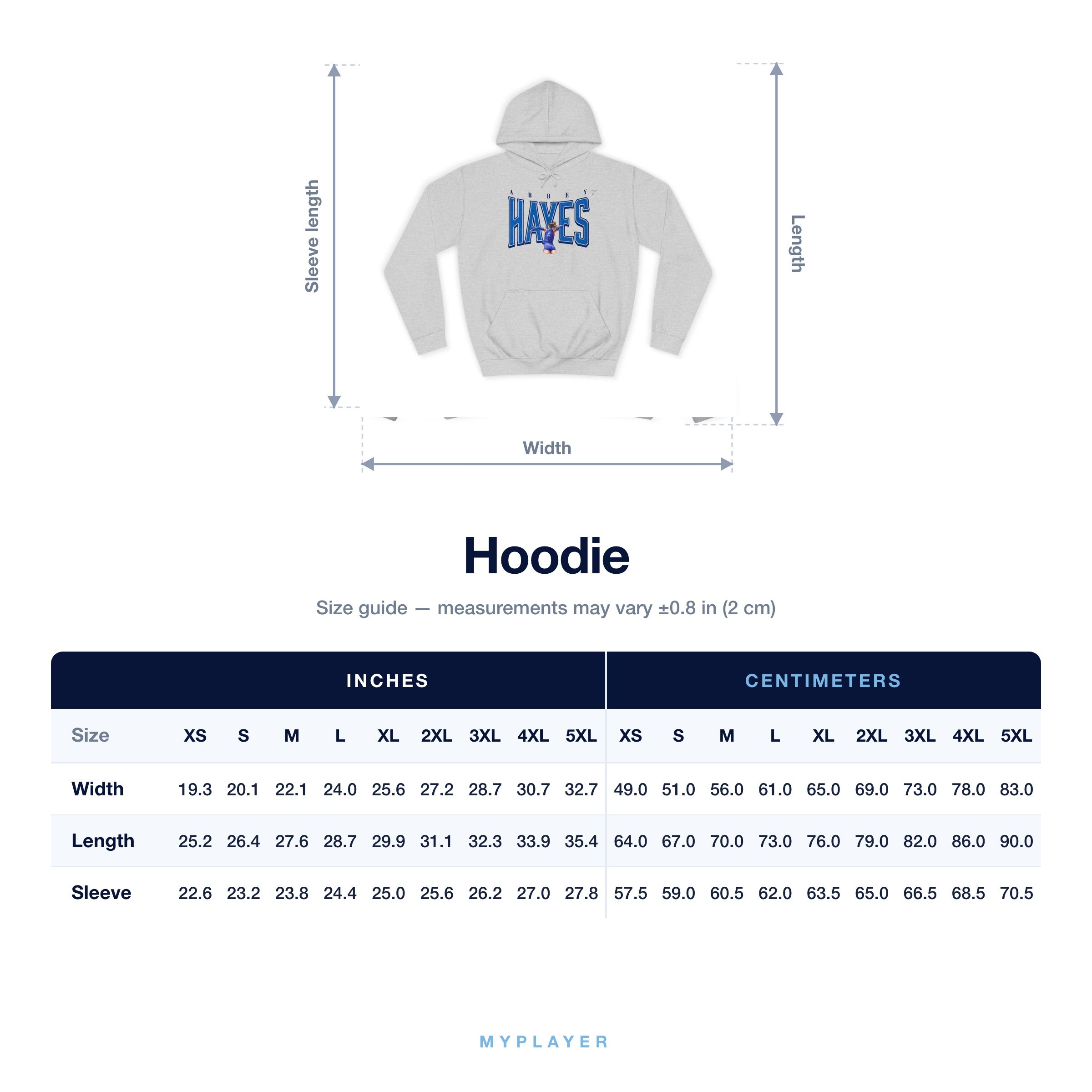 Hoodie size chart