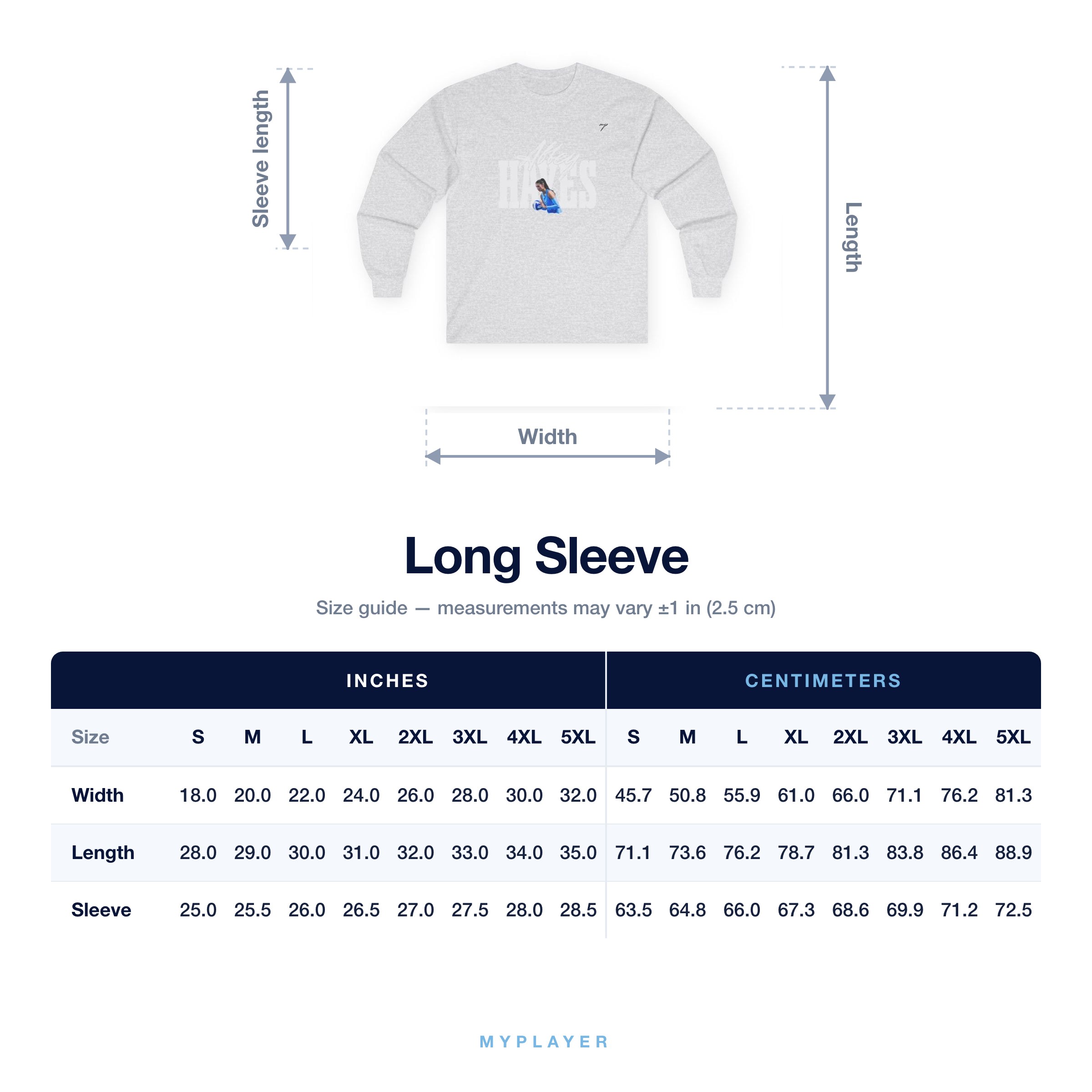 Long Sleeve size chart
