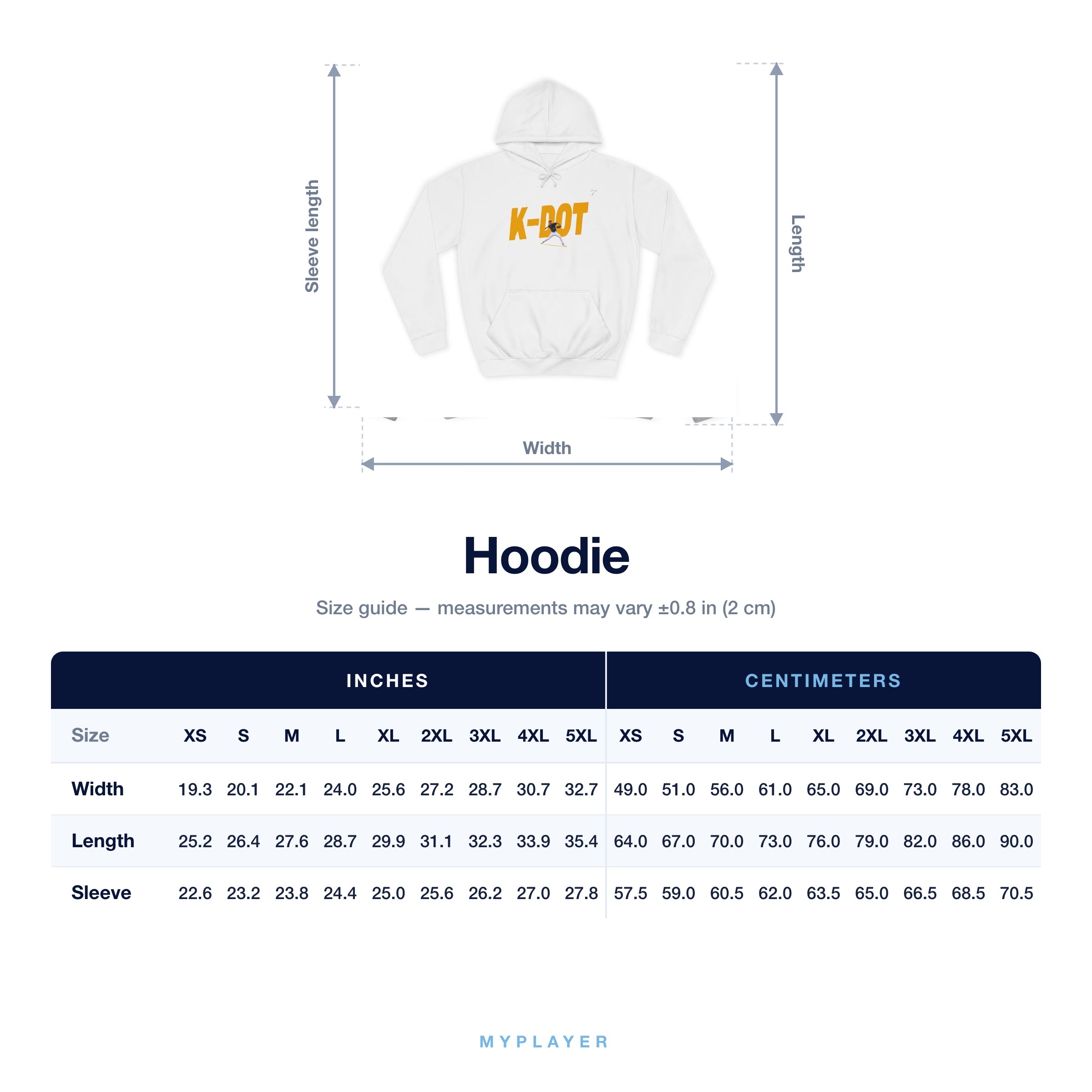 Hoodie size chart