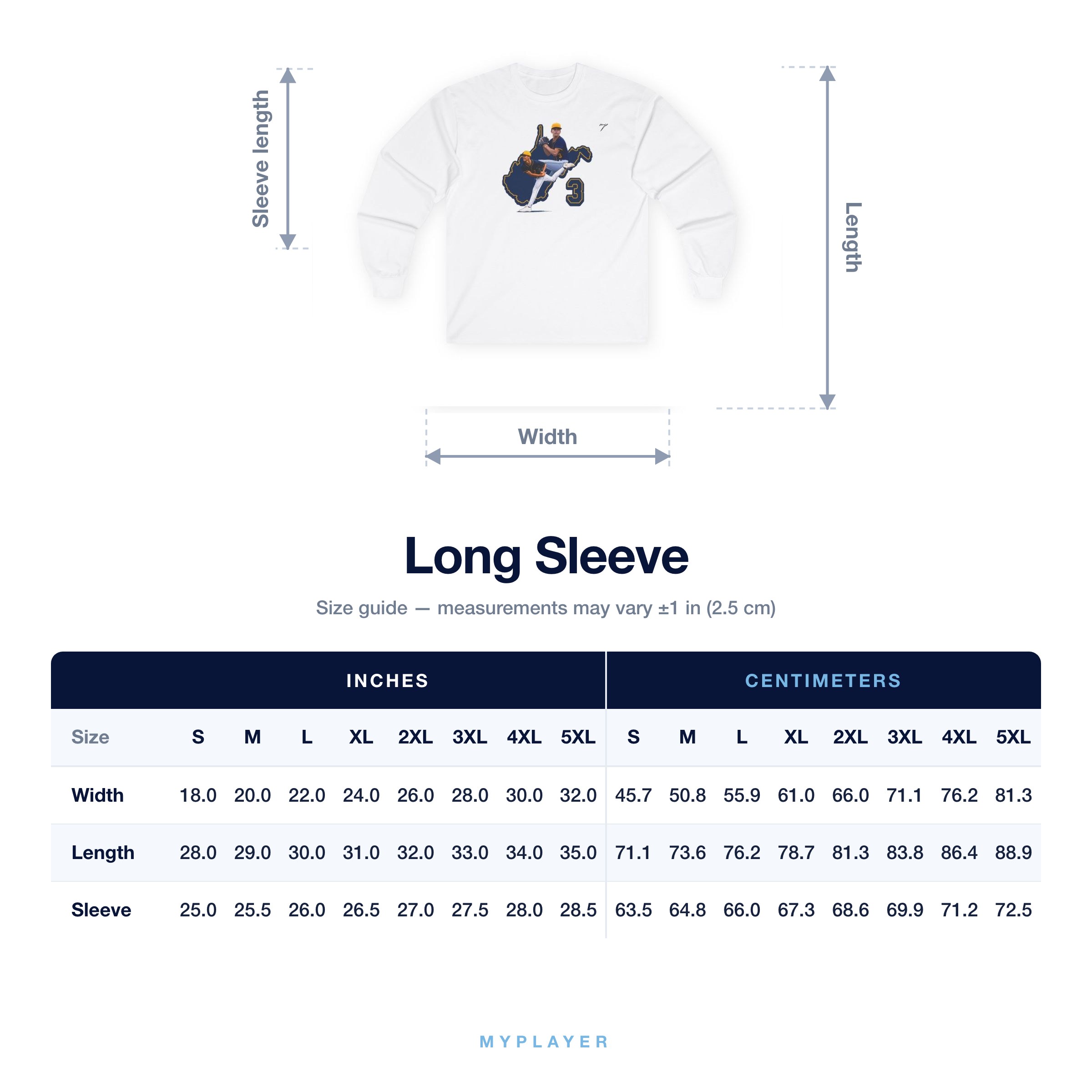 Long Sleeve size chart