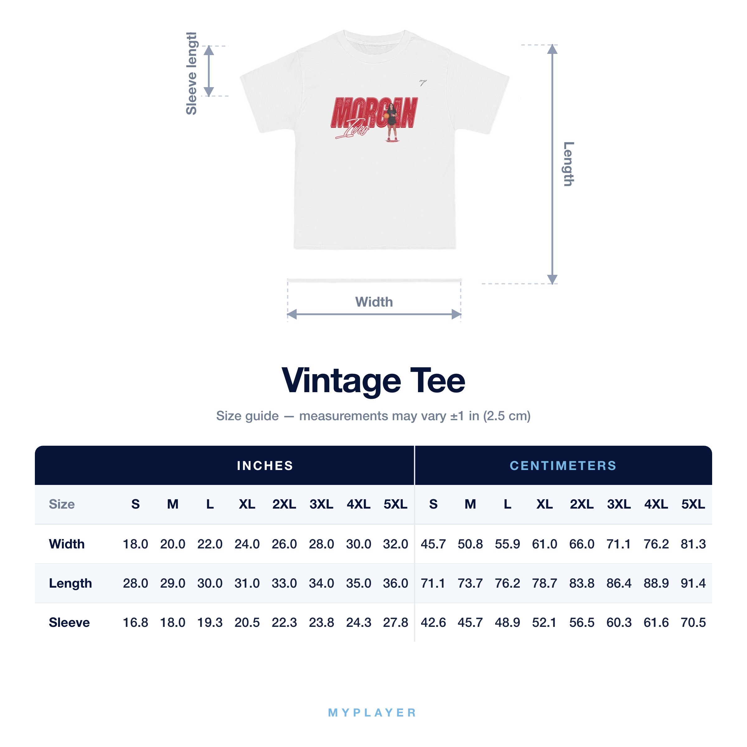 Vintage Tee size chart