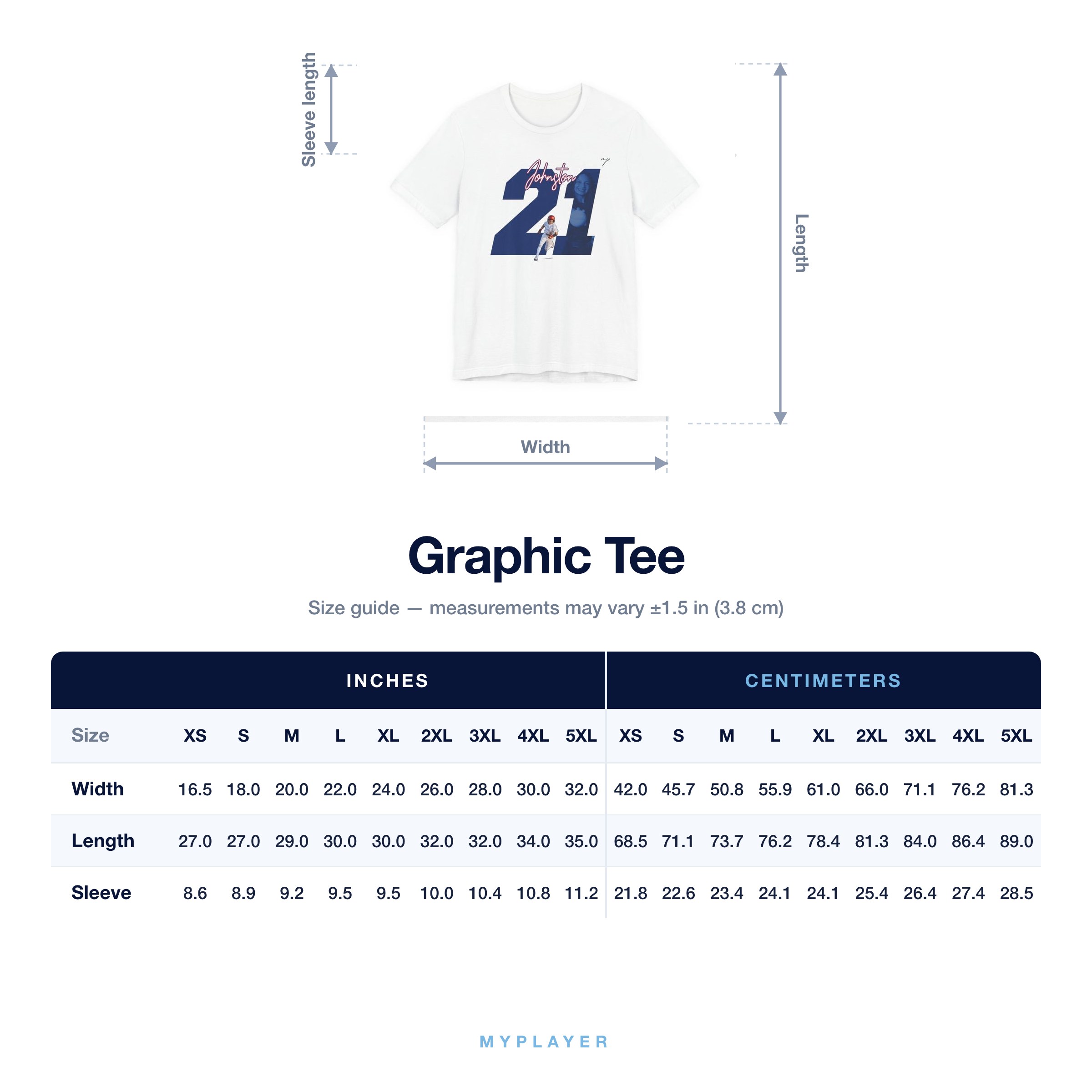 Graphic Tee size chart