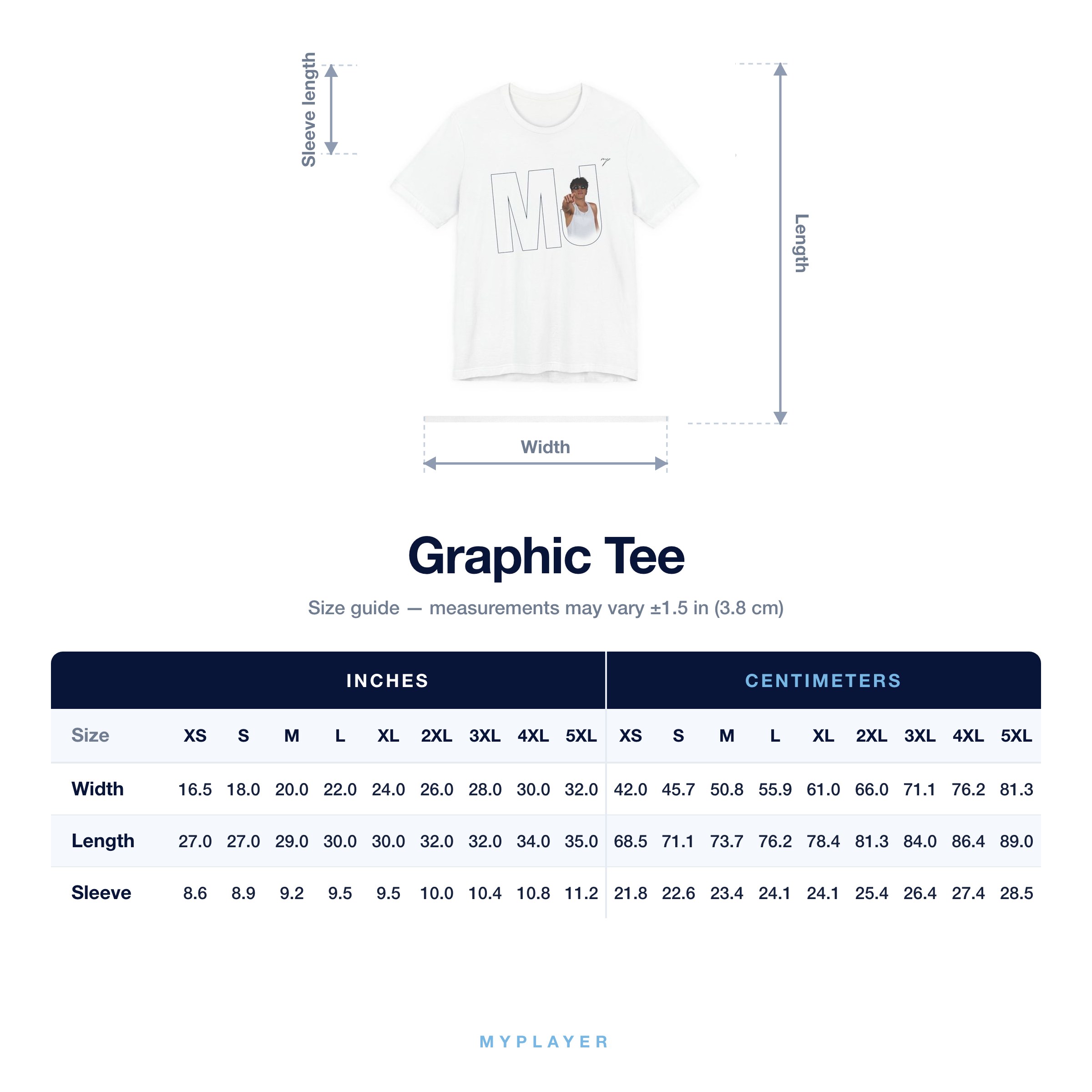 Graphic Tee size chart