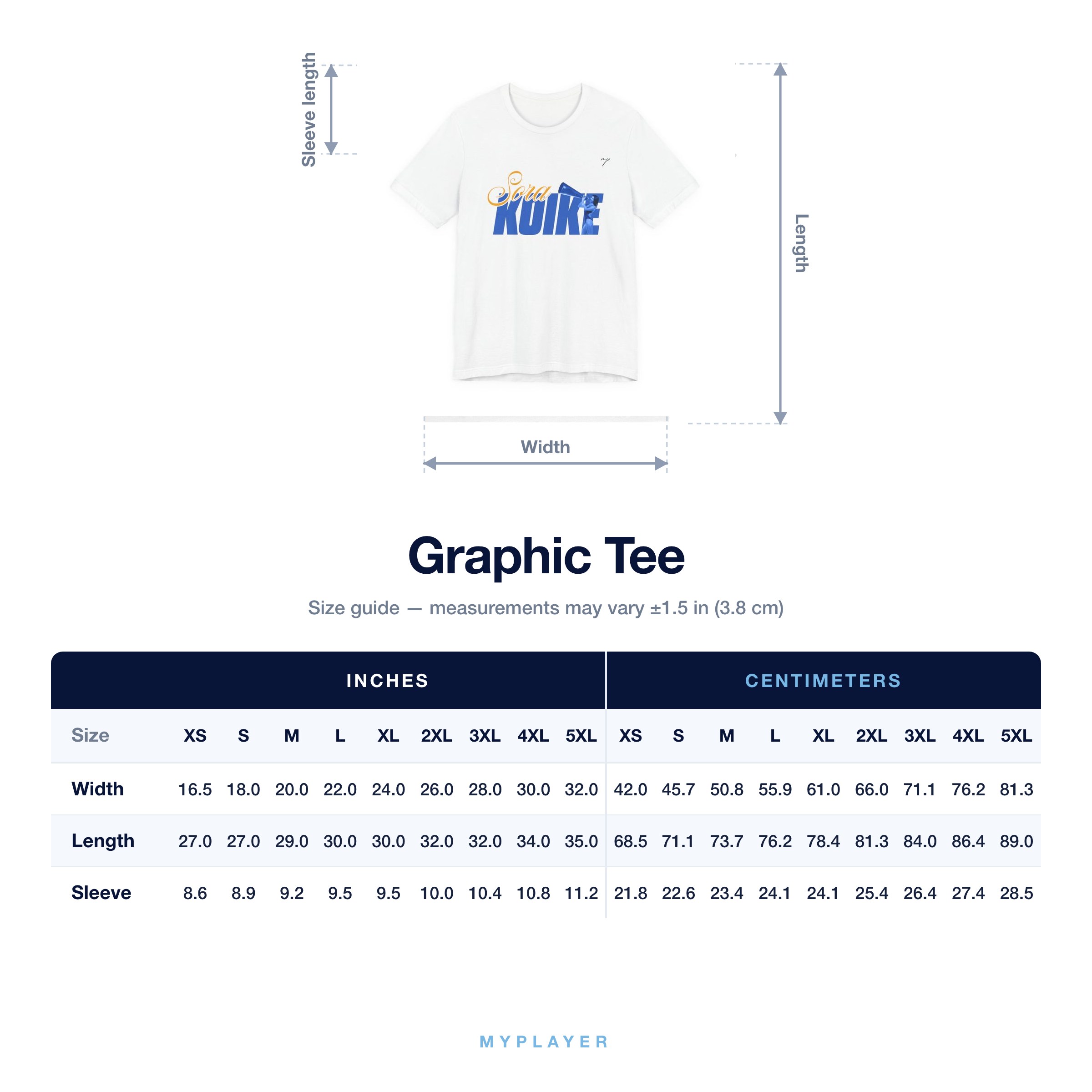 Graphic Tee size chart