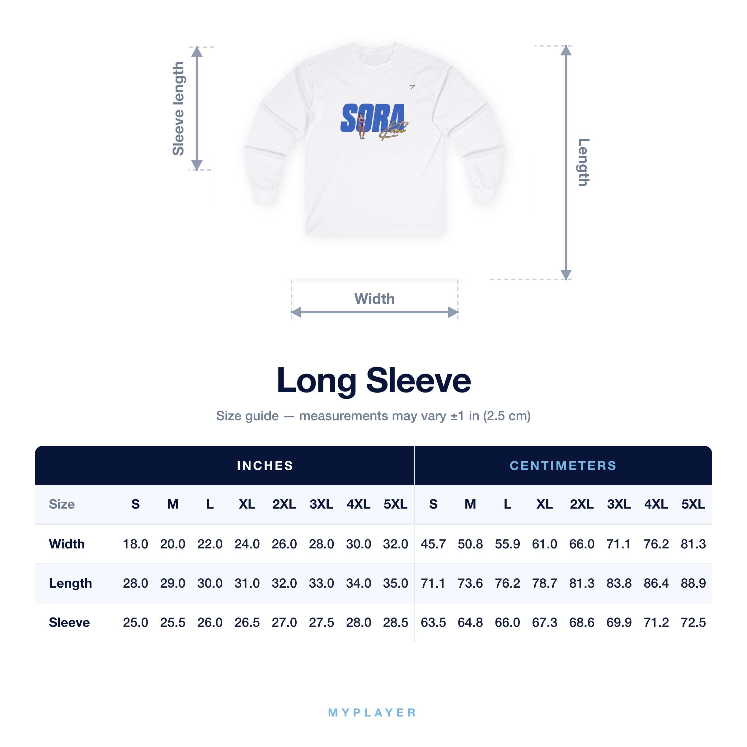 Long Sleeve size chart
