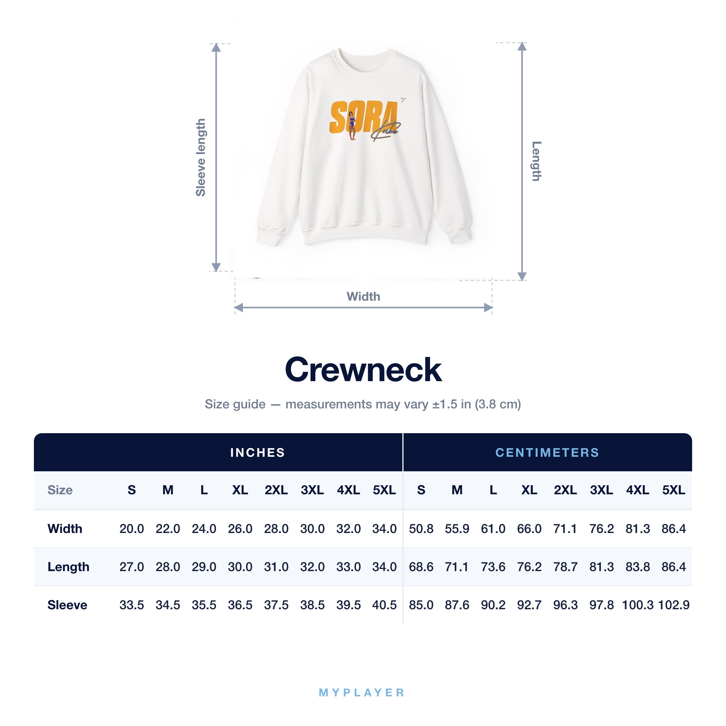 Crewneck size chart