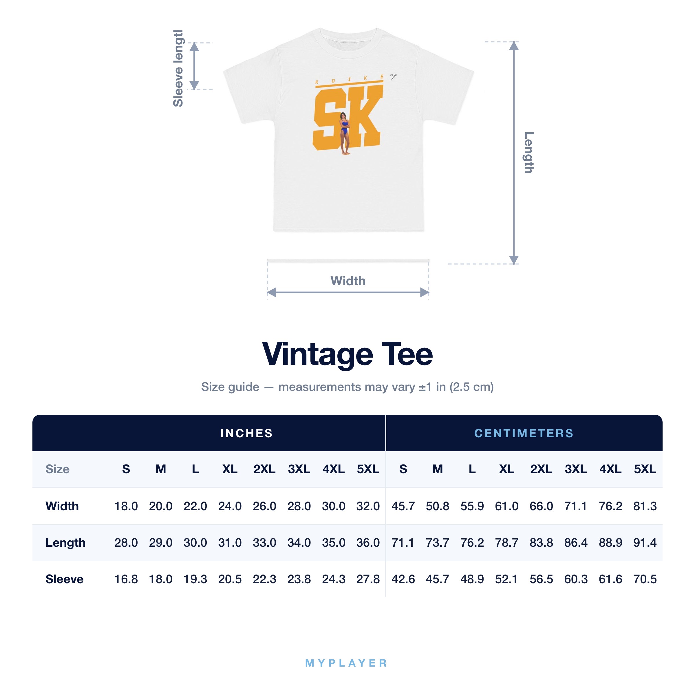 Vintage Tee size chart