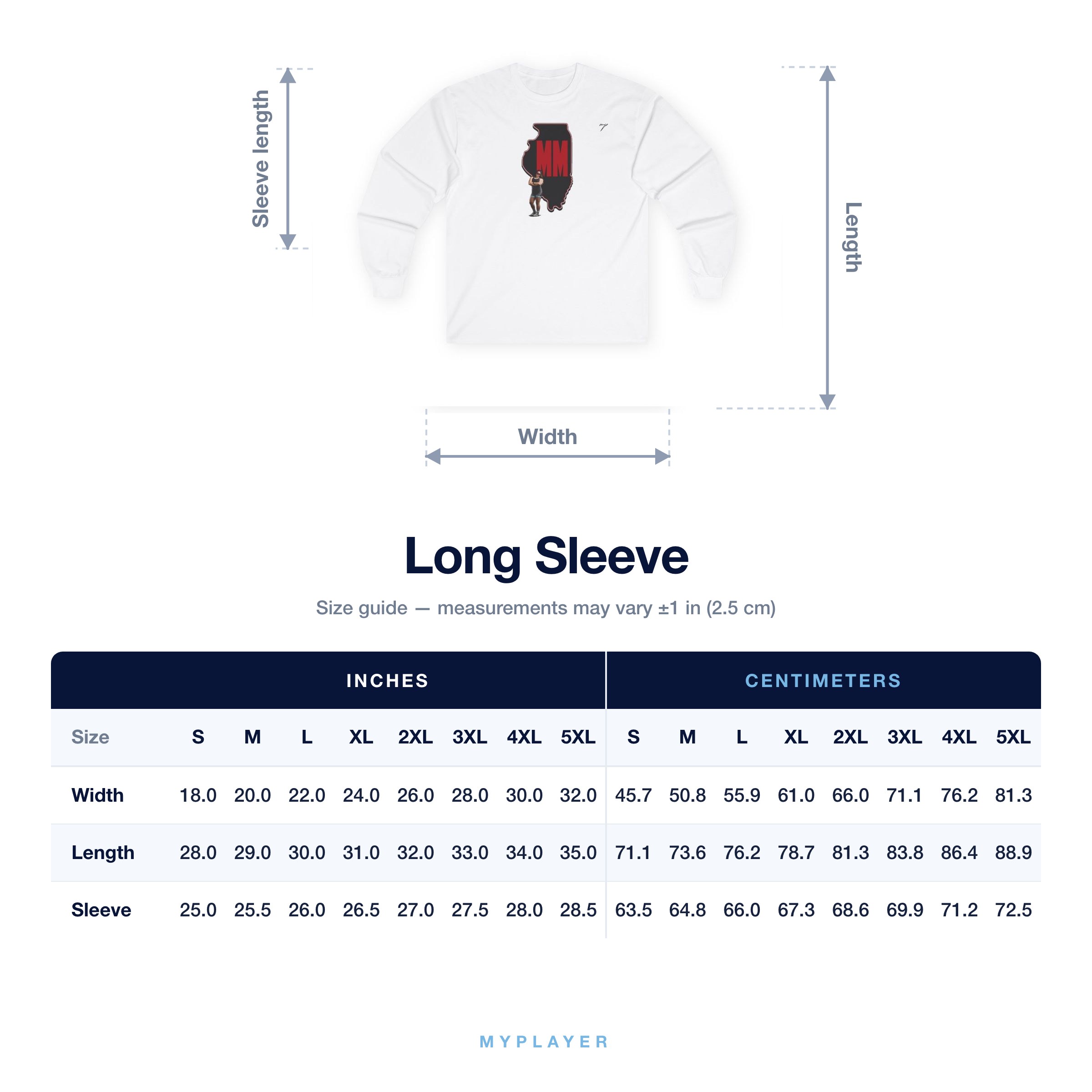 Long Sleeve size chart